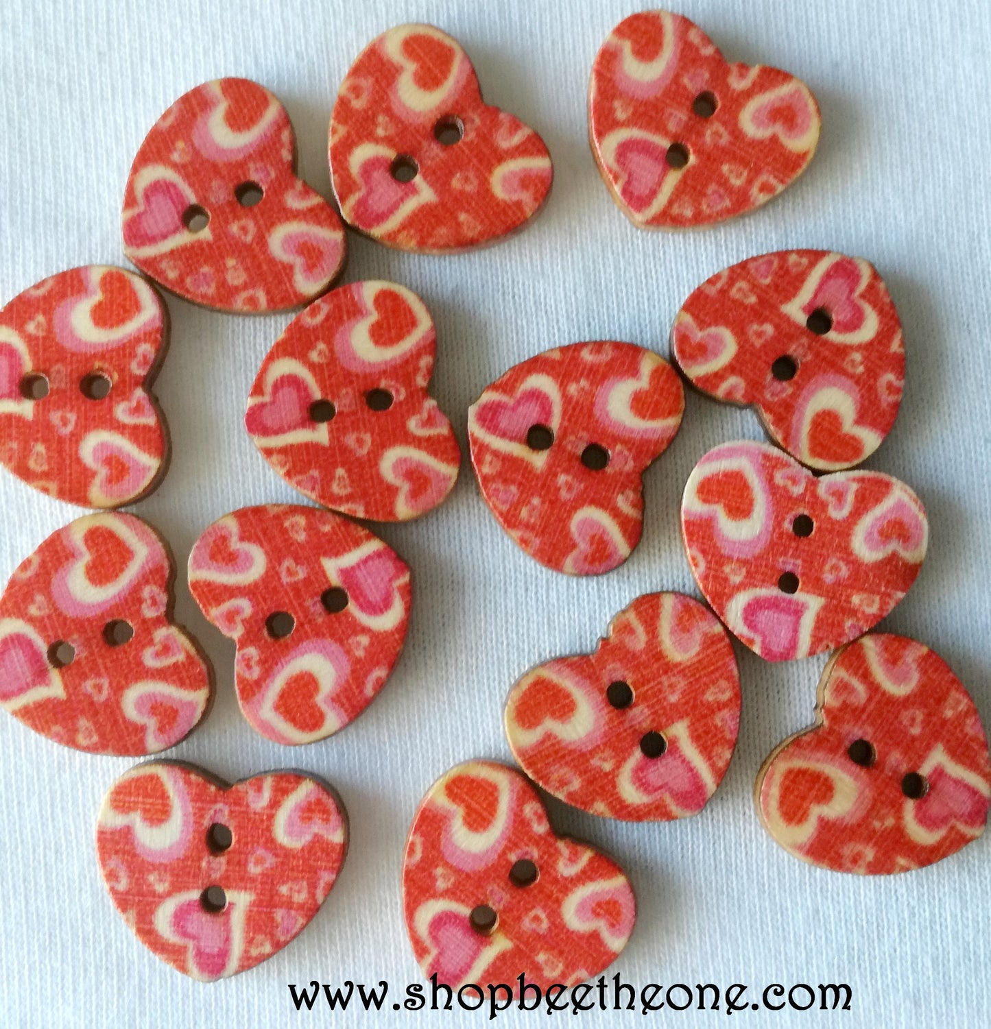 Bouton Petit Coeur "Multi-coeurs" en bois façon vintage - 17 mm