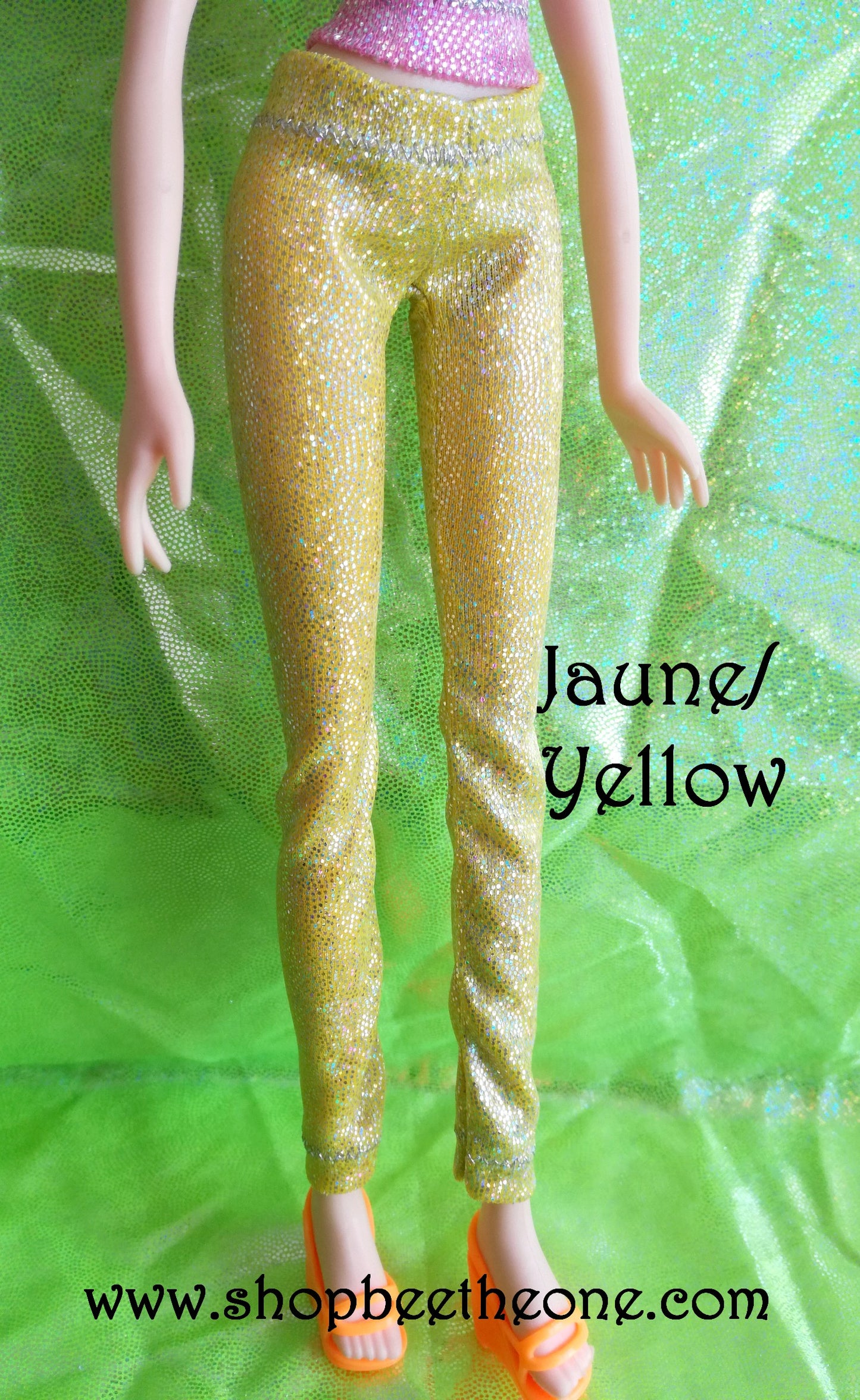 Pantalon collant leggings long imprimé holographique pour poupées Winx Club (Smoby, Giochi Preziosi/Jakks Pacific et Mattel) - 5 coloris - Collection Glitter Party - Marque Zambara