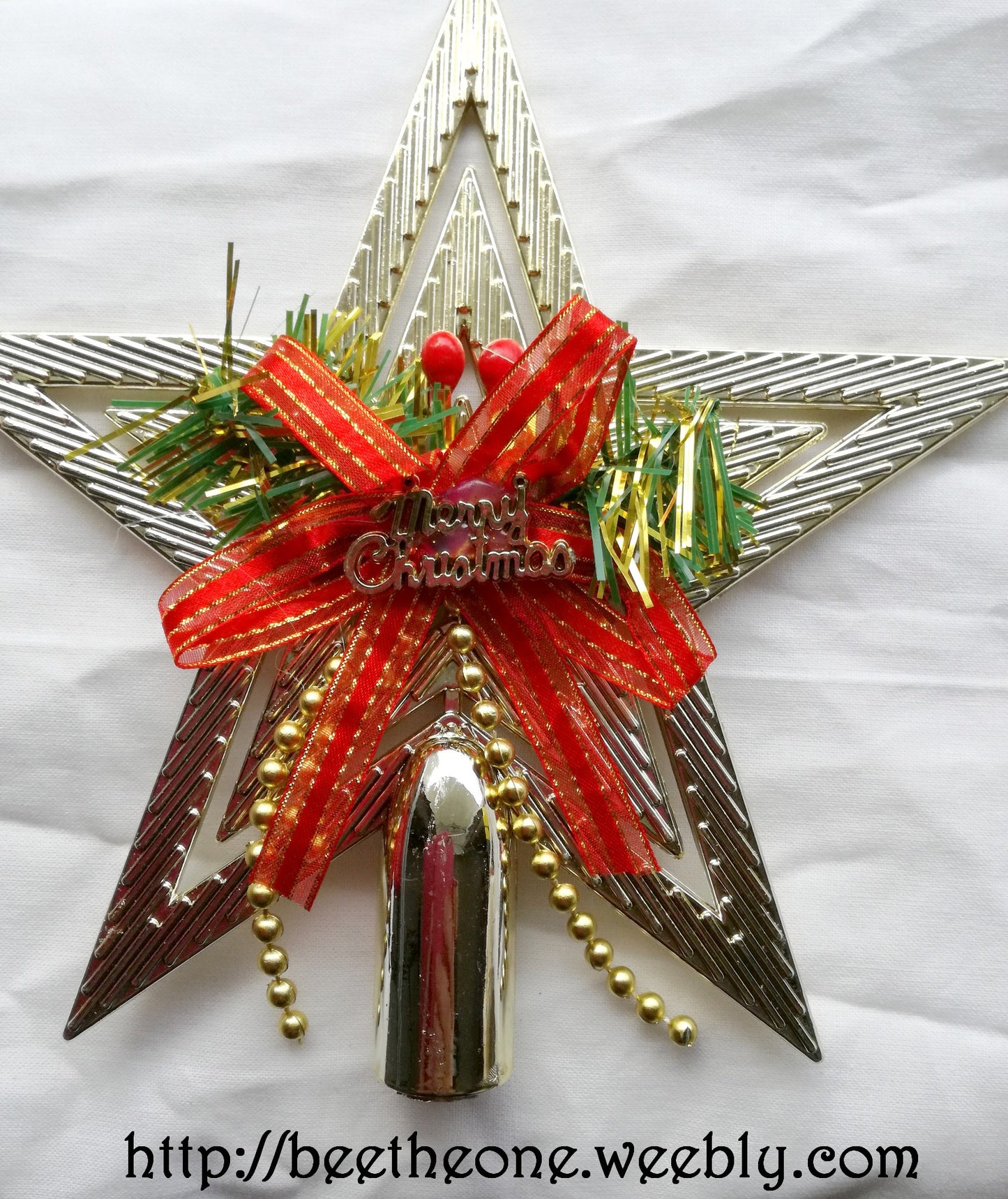 Décoration Ornement Cimier pour haut de Sapin de Noël - Etoile dorée "Merry Christmas"