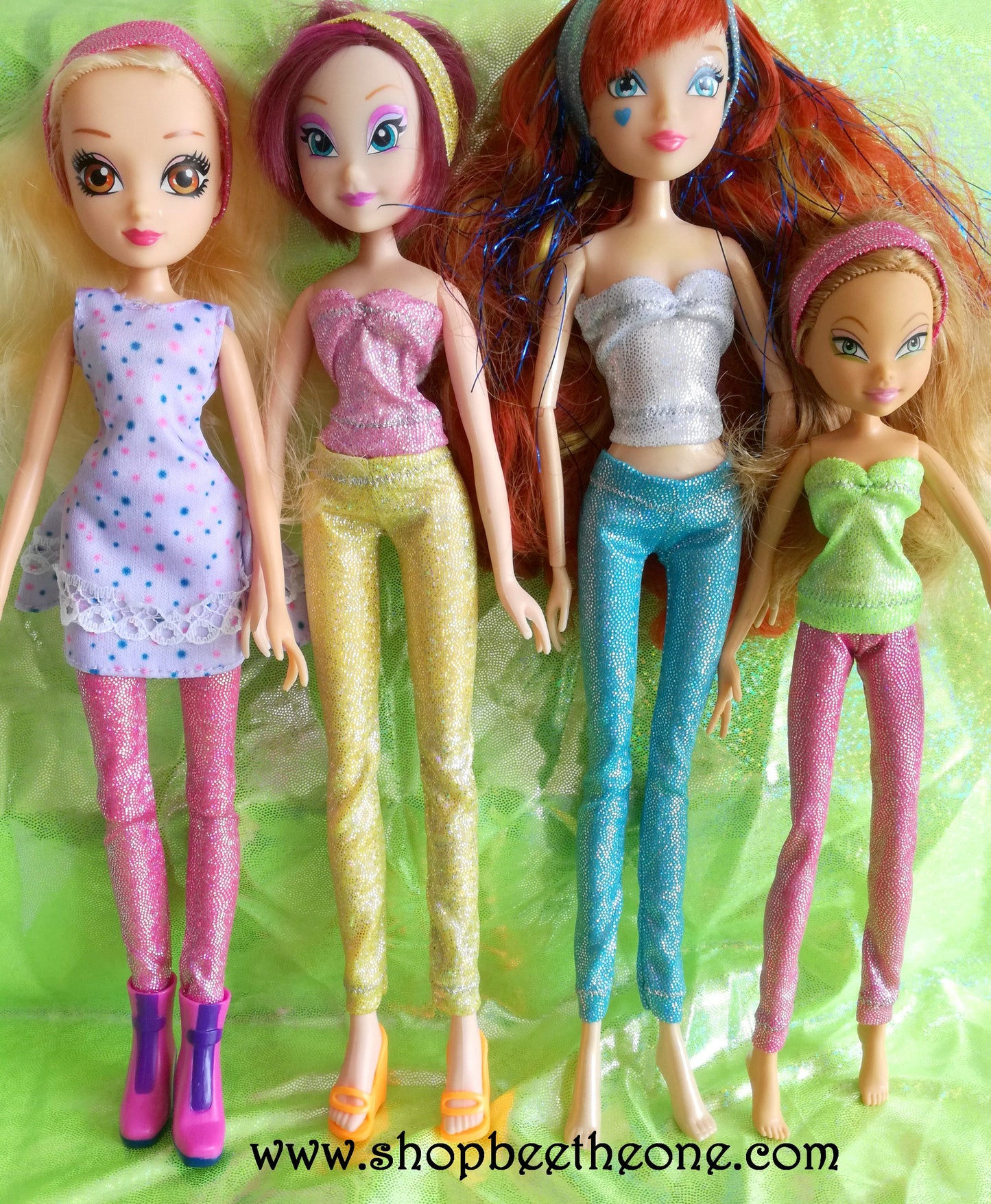 Pantalon collant leggings long imprimé holographique pour poupées Winx Club (Smoby, Giochi Preziosi/Jakks Pacific et Mattel) - 5 coloris - Collection Glitter Party - Marque Zambara