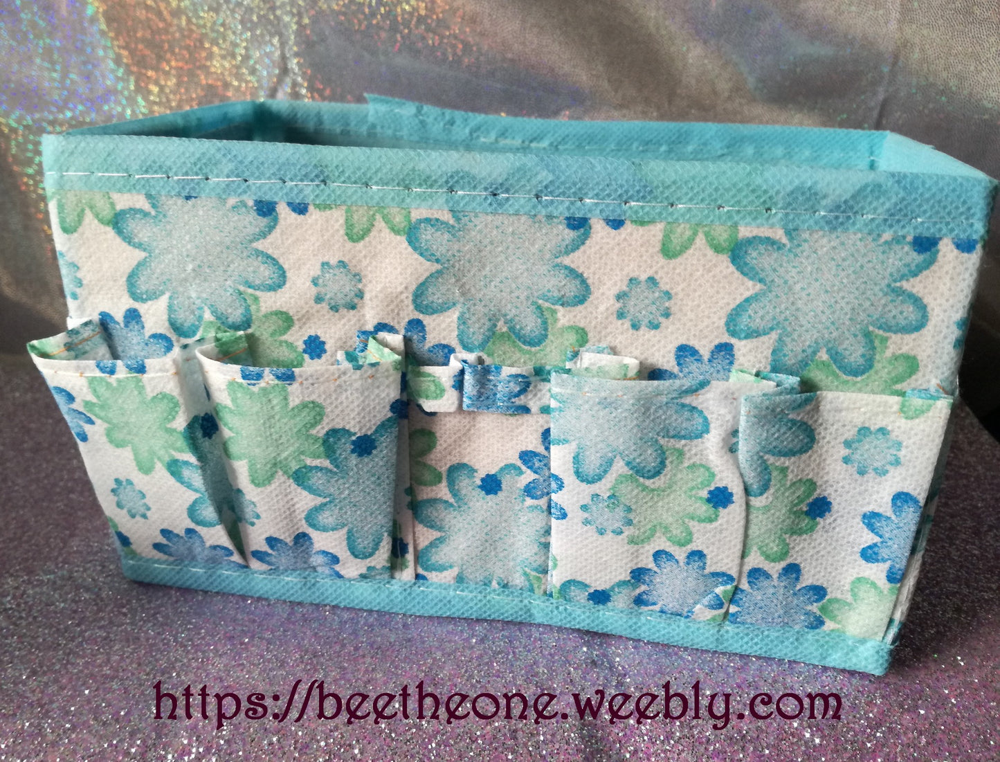 Boîte de rangement multi-poches transportable en toile - Bleue