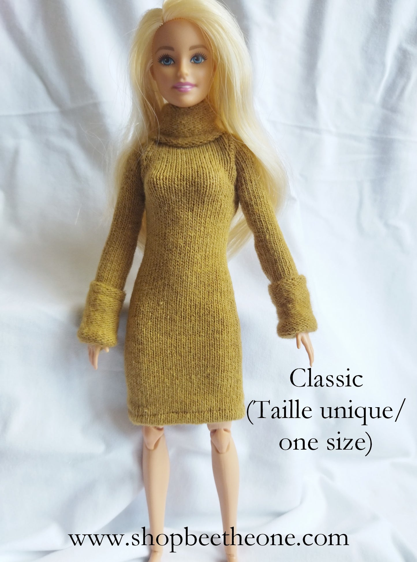 Robe d'hiver en maille pour poupées Barbie - marron argile - 4 tailles - par Bee the One