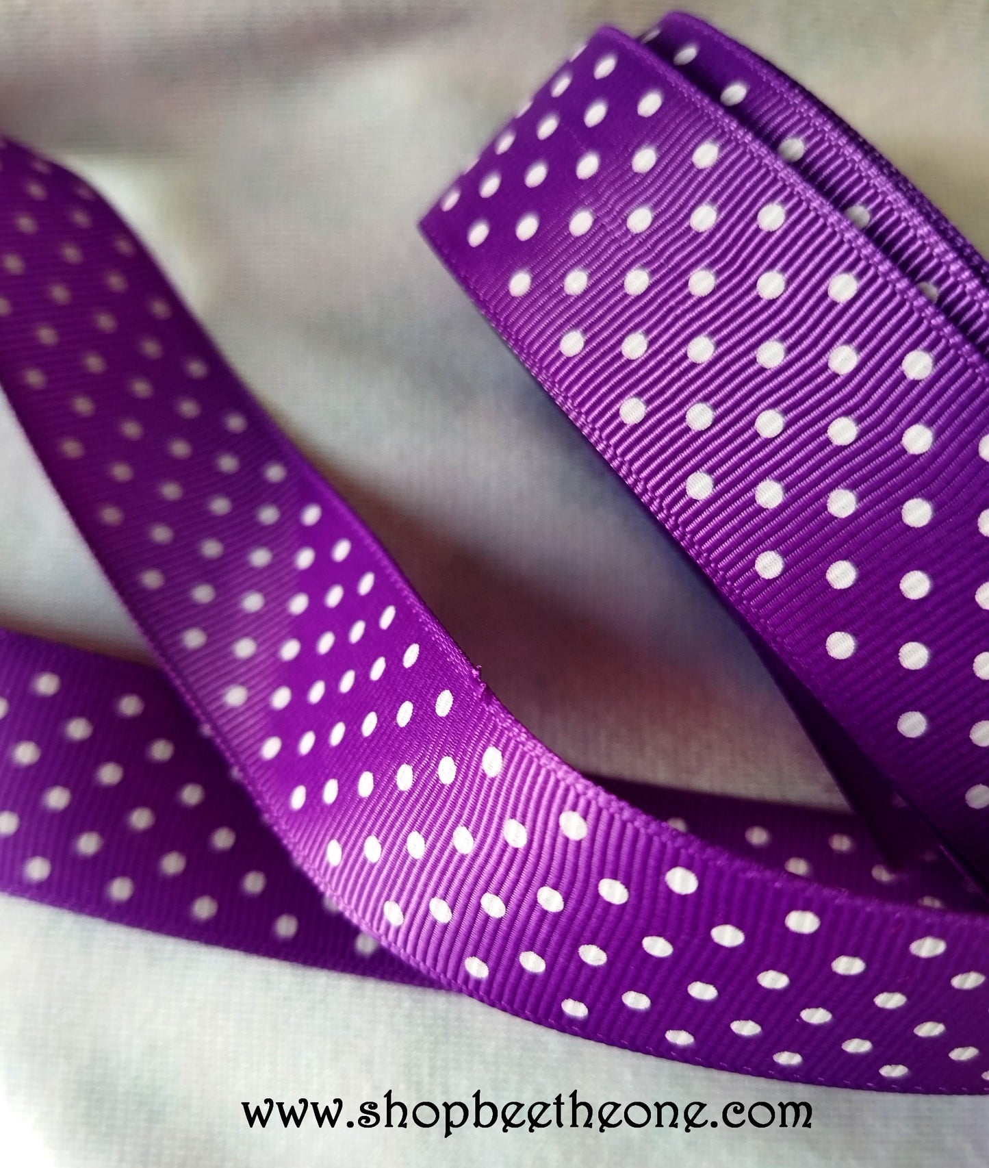 Ruban Gros grain à Pois blancs - 25 mm x 1 m - Violet