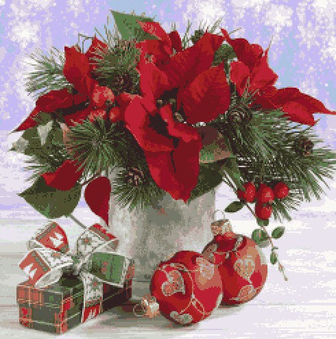 Diagramme grille digitale Broderie au point de croix - "Le Bouquet de poinsettias" - Collection "Noël"