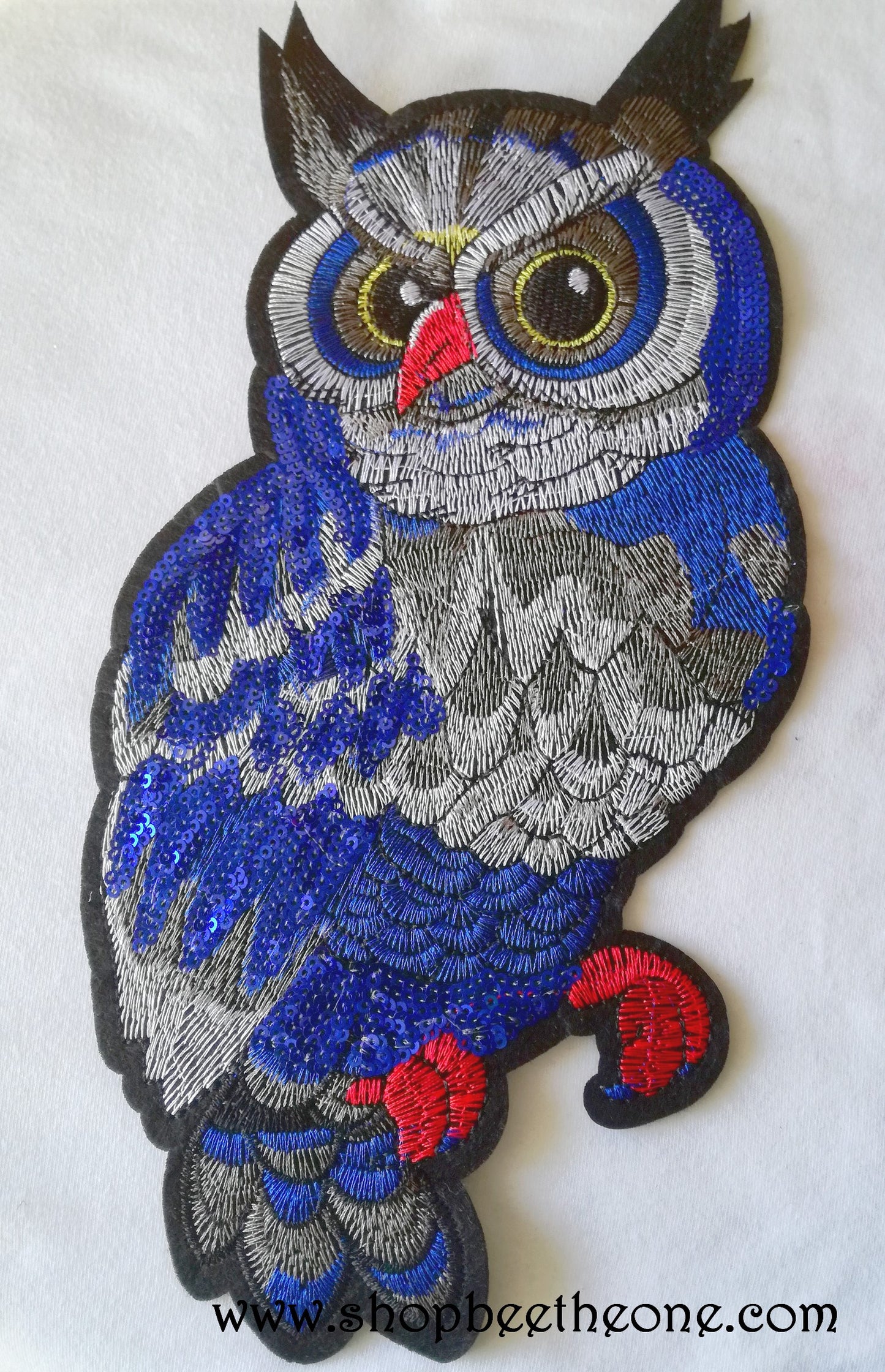 Maxi Applique broderie à sequins patch Grand Hibou 30,5 x 15 cm (à coudre)