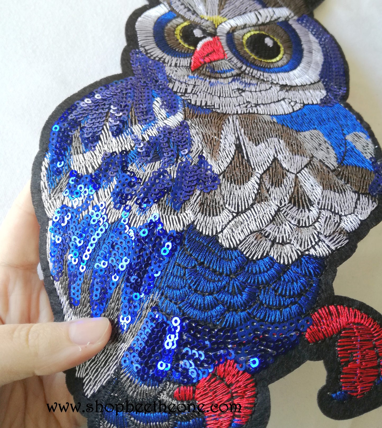 Maxi Applique broderie à sequins patch Grand Hibou 30,5 x 15 cm (à coudre)