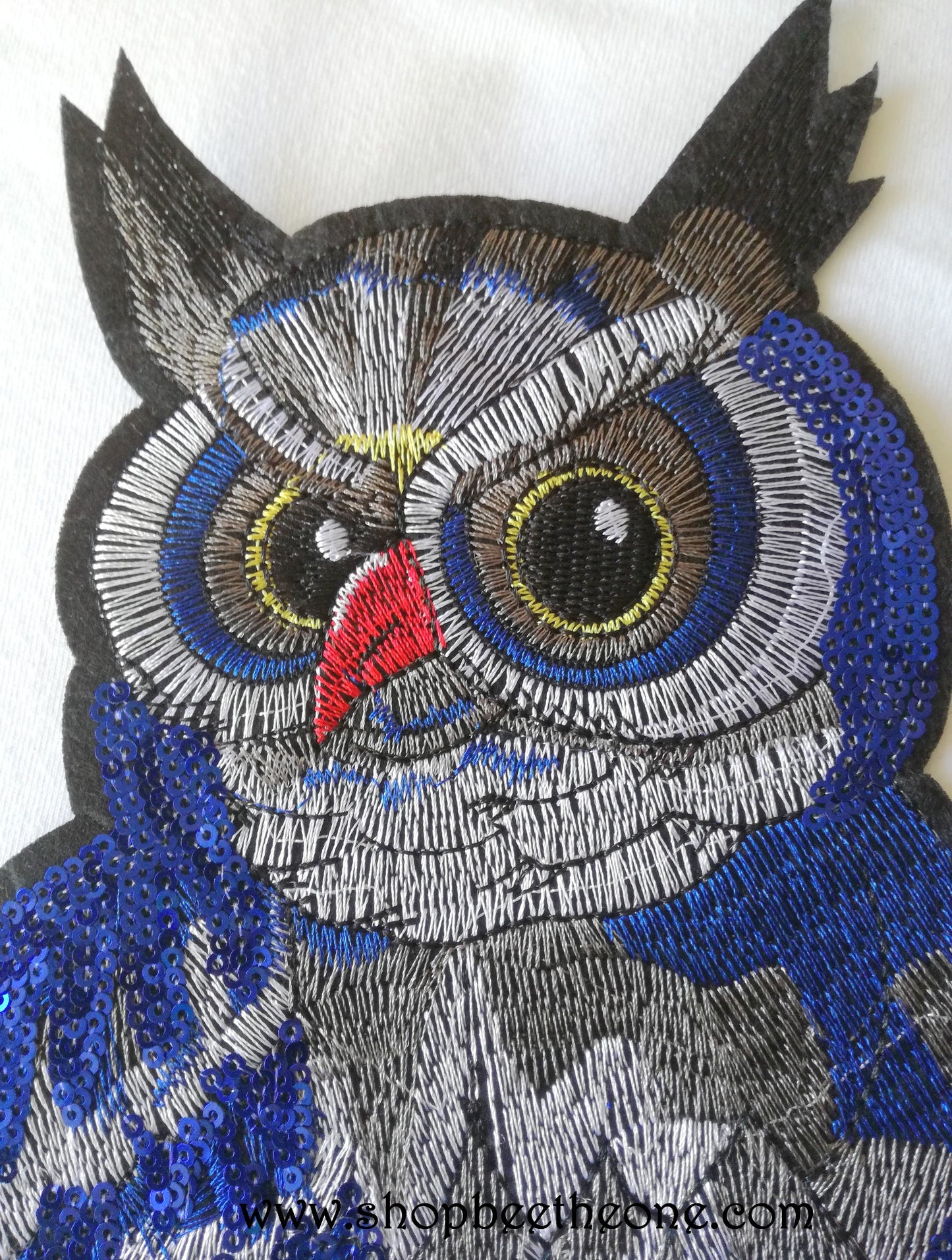 Maxi Applique broderie à sequins patch Grand Hibou 30,5 x 15 cm (à coudre)