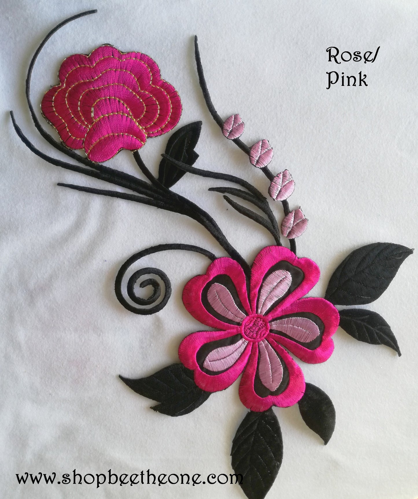 Maxi Applique broderie patch thermocollant Grandes Fleurs 28,5 x 18 cm (à coudre ou repasser) - 6 coloris au choix