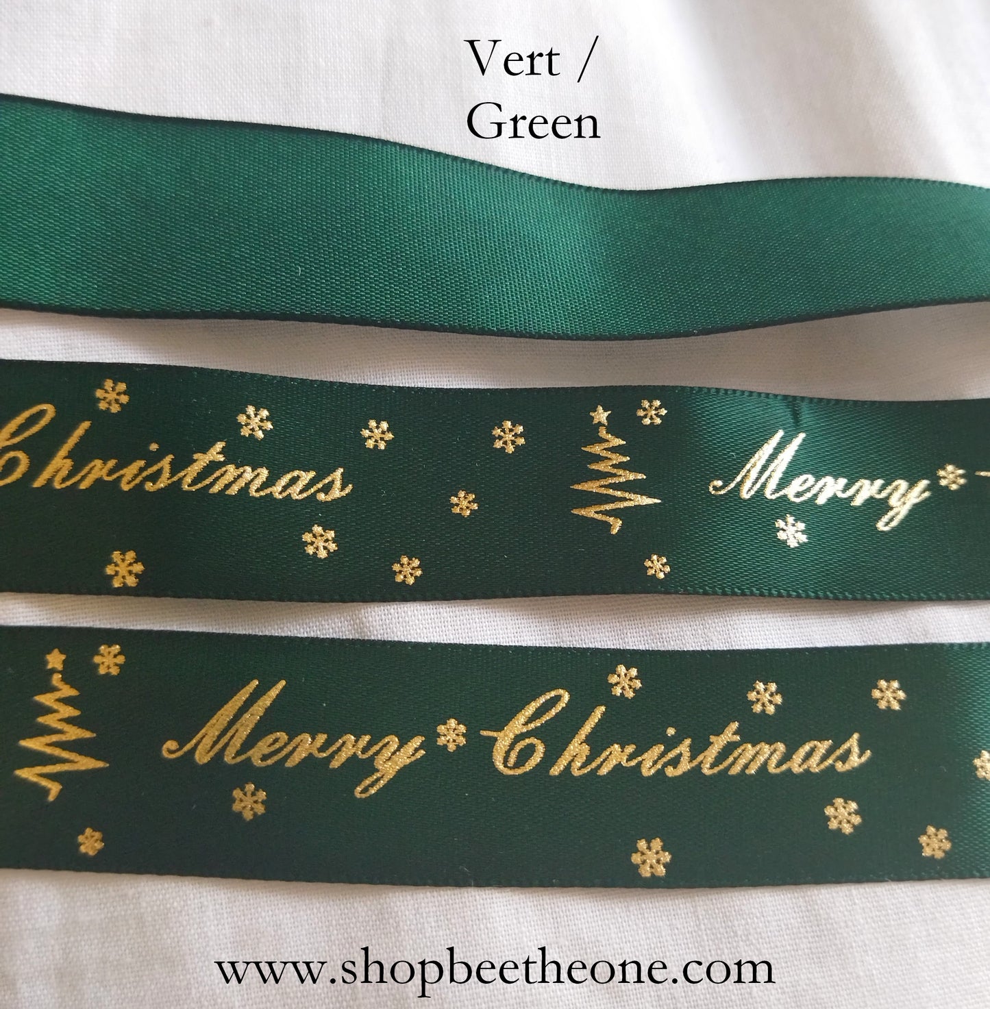 Ruban de satin brillant "Merry Christmas" - 25 mm x 1 m - Simple face - 2 coloris