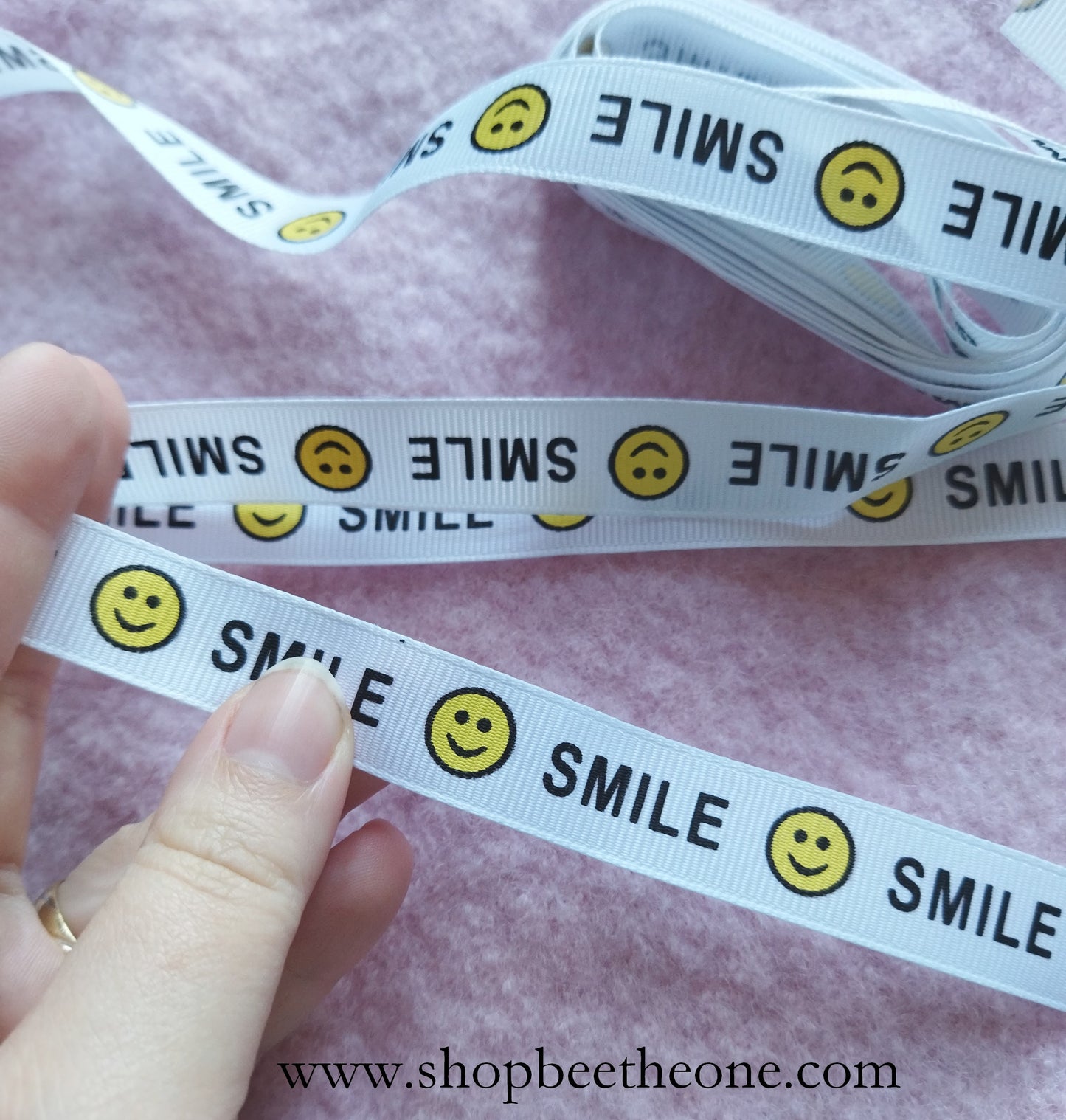 Ruban Gros grain - 16 mm x 1 mètre - Emoticône Smile - 2 coloris