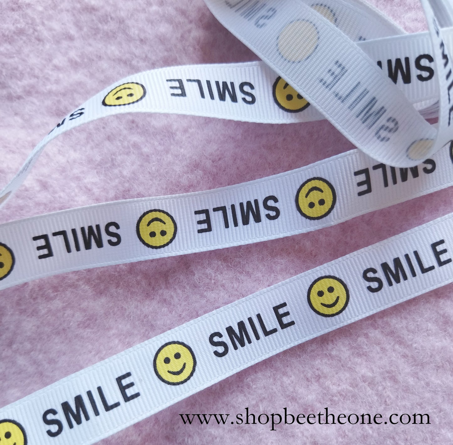 Ruban Gros grain - 16 mm x 1 mètre - Emoticône Smile - 2 coloris