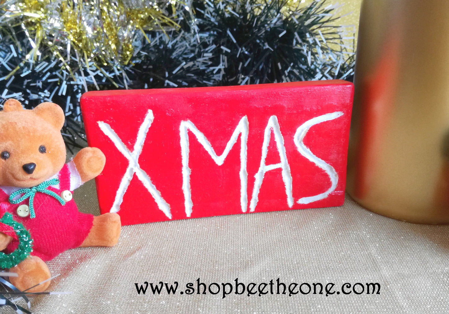 Petit panneau de bois gravé "XMAS" - Surcyclage/Upcycling - Marque Zambara