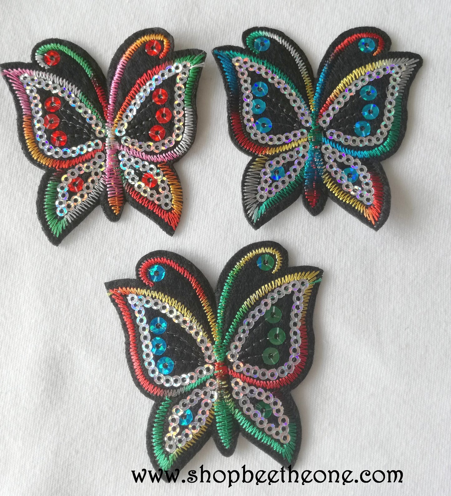 Applique écusson patch thermocollant Papillon colorés à sequins - 3 coloris