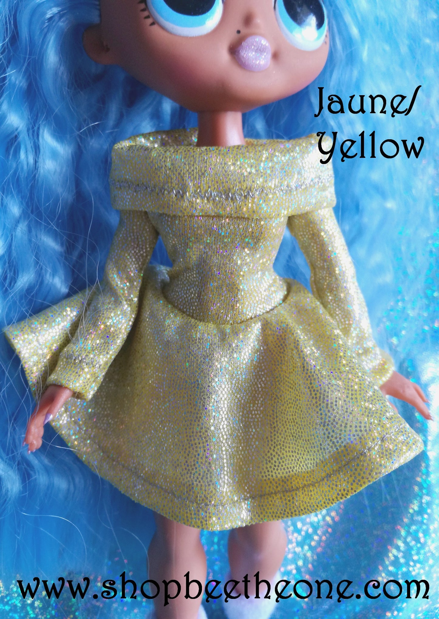 Robe courte à col Bardot imprimé holographique compatible poupées L.O.L Surprise! O.M.G - 6 coloris - Collection Basics - par Bee the One