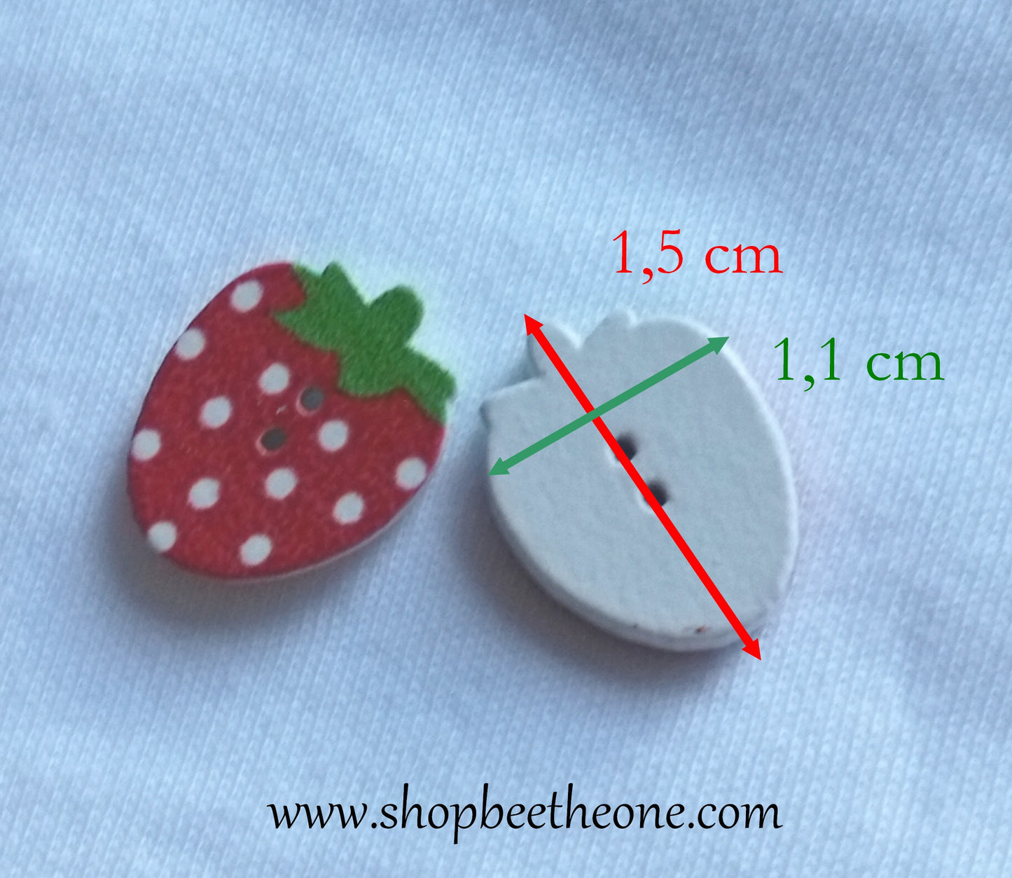 Bouton "Petite fraise à pois" en bois - 15 mm