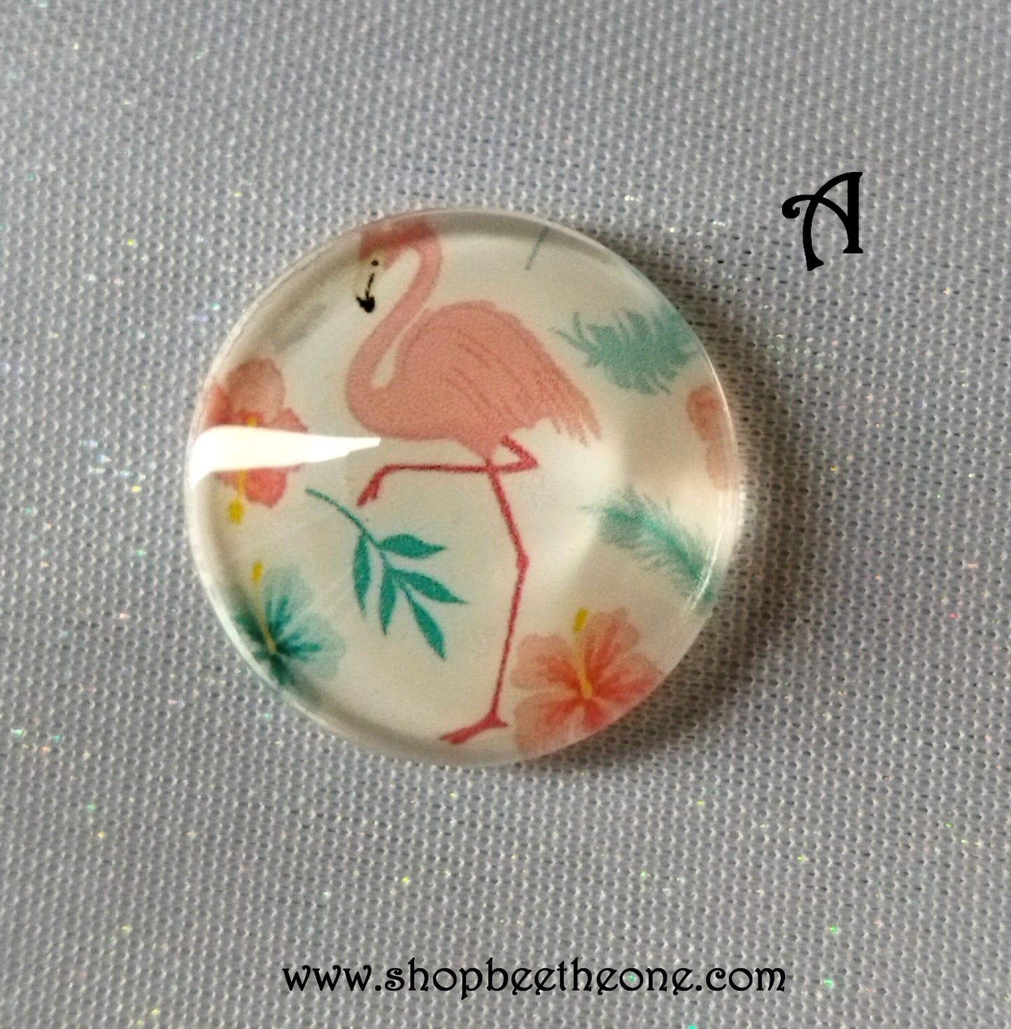 Cabochon rond en verre loupe avec image "Flamants roses" - 20 mm - 2 modèles