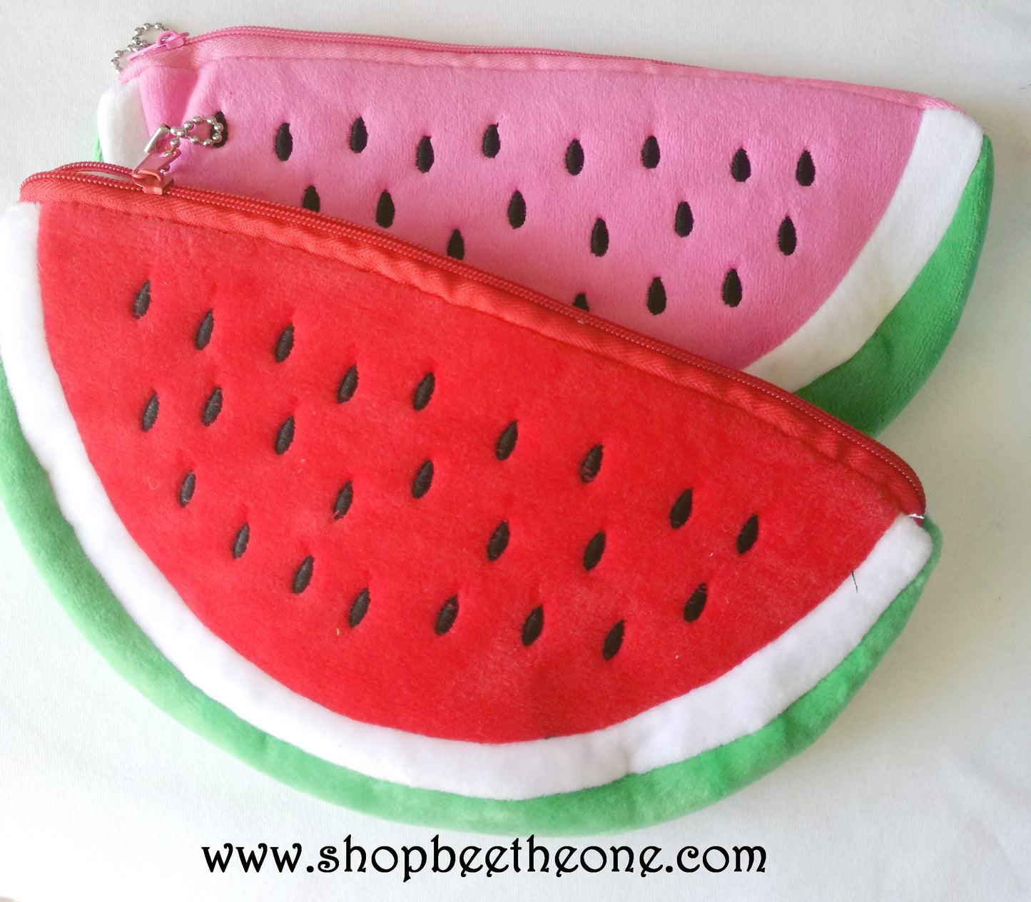 Trousse de rangement plate kawaii Tranche de Pastèque en peluche - rouge ou rose