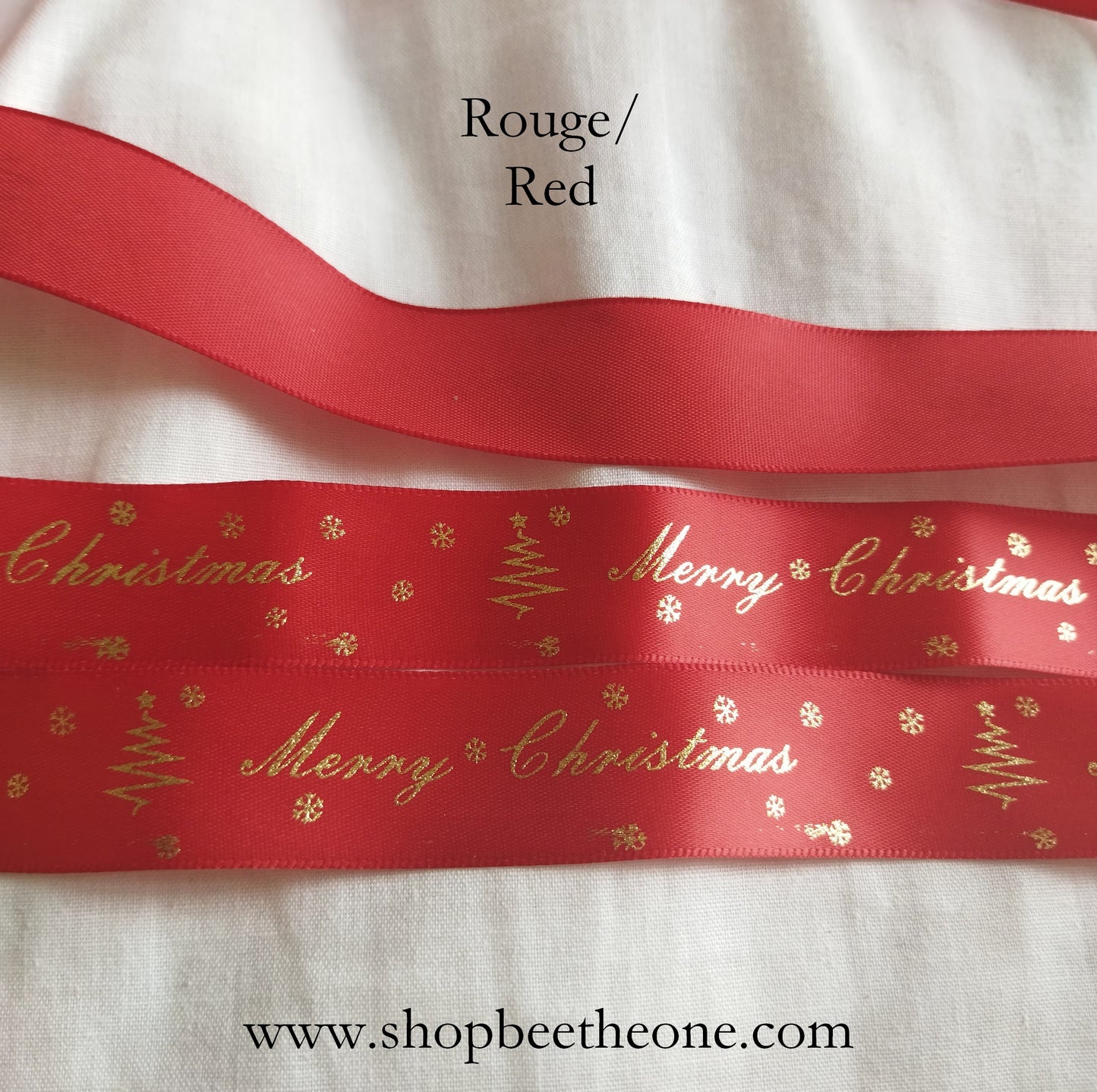 Ruban de satin brillant "Merry Christmas" - 25 mm x 1 m - Simple face - 2 coloris