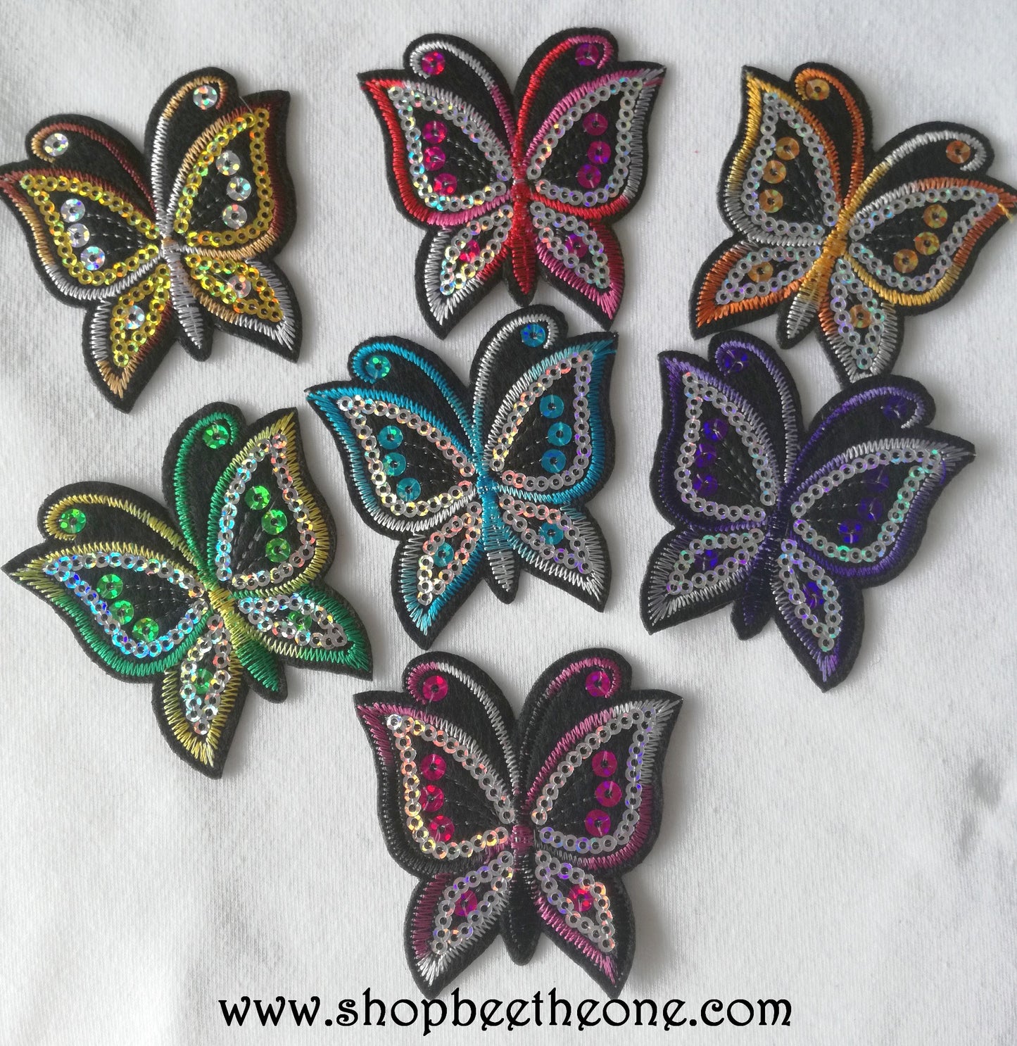 Applique écusson patch thermocollant Papillon dégradé à sequins holographiques - 7 coloris