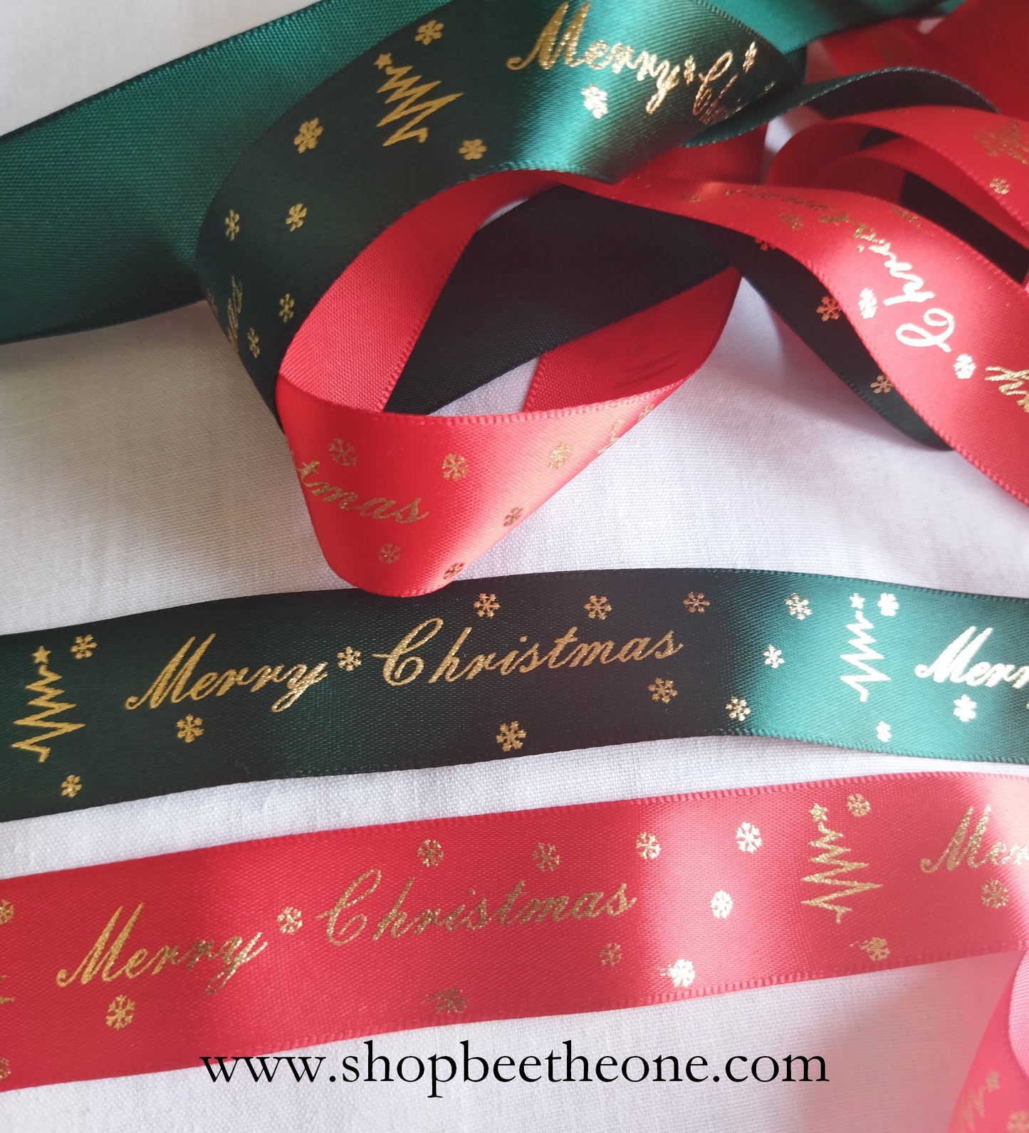 Ruban de satin brillant "Merry Christmas" - 25 mm x 1 m - Simple face - 2 coloris