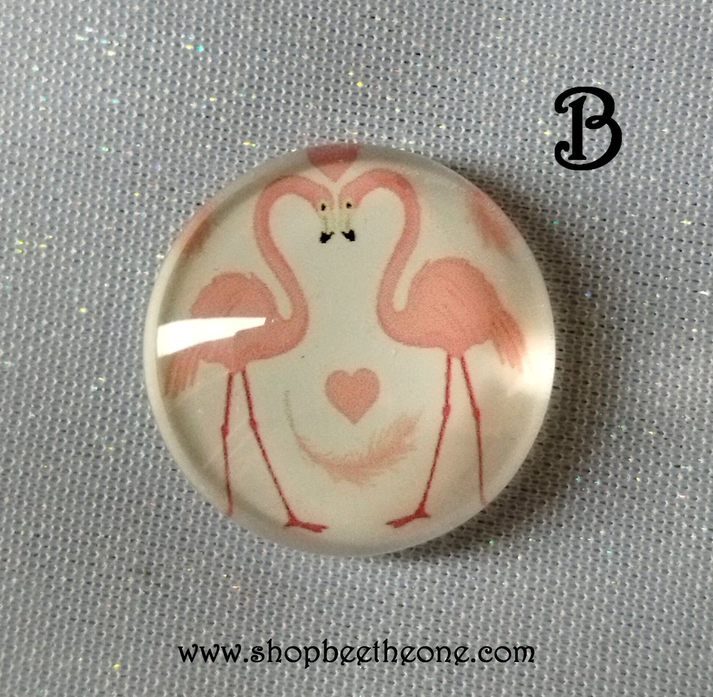 Cabochon rond en verre loupe avec image "Flamants roses" - 20 mm - 2 modèles