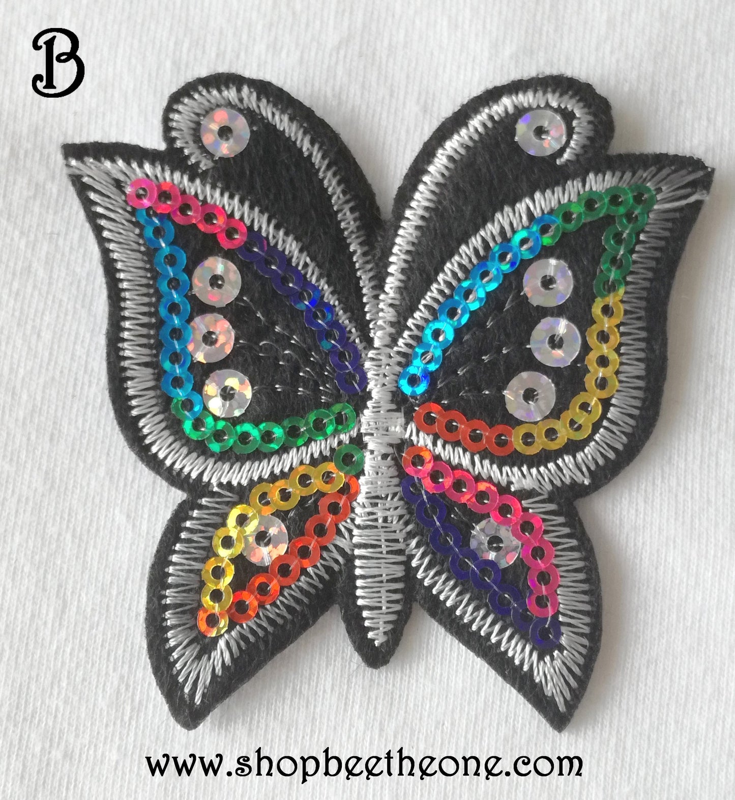 Applique écusson patch thermocollant Papillon arc-en-ciel à sequins holographiques - 2 coloris