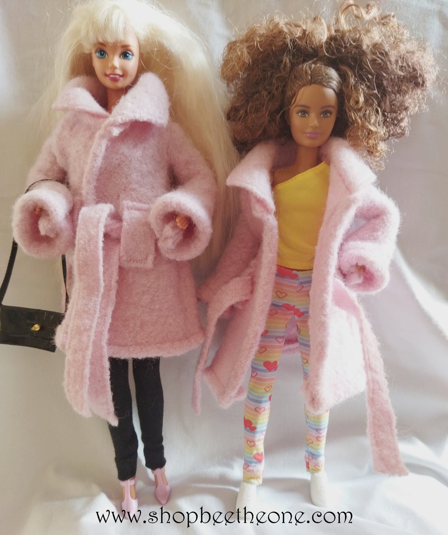 Manteau d'hiver en laine pour poupées Barbie - rose clair - 4 tailles - par Bee the One