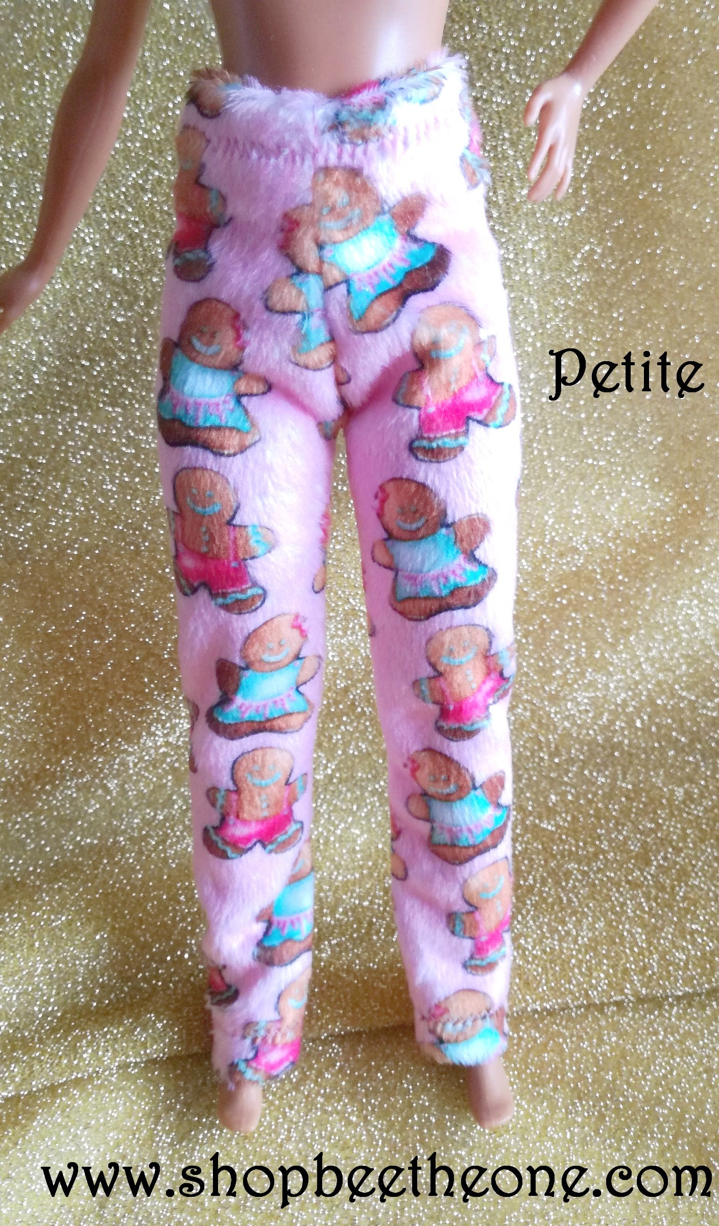 Pyjama de Noël (Pantalon) "Bonhommes pain d'épice" tout doux, pour poupées Barbie - 4 tailles - tissu exclusif - Collection Noël