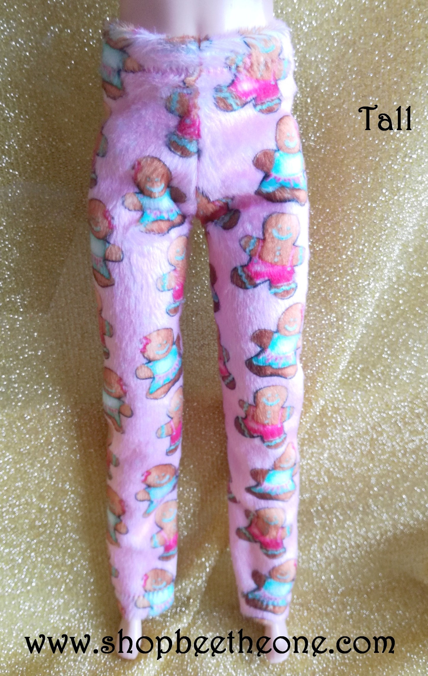 Pyjama de Noël (Pantalon) "Bonhommes pain d'épice" tout doux, pour poupées Barbie - 4 tailles - tissu exclusif - Collection Noël