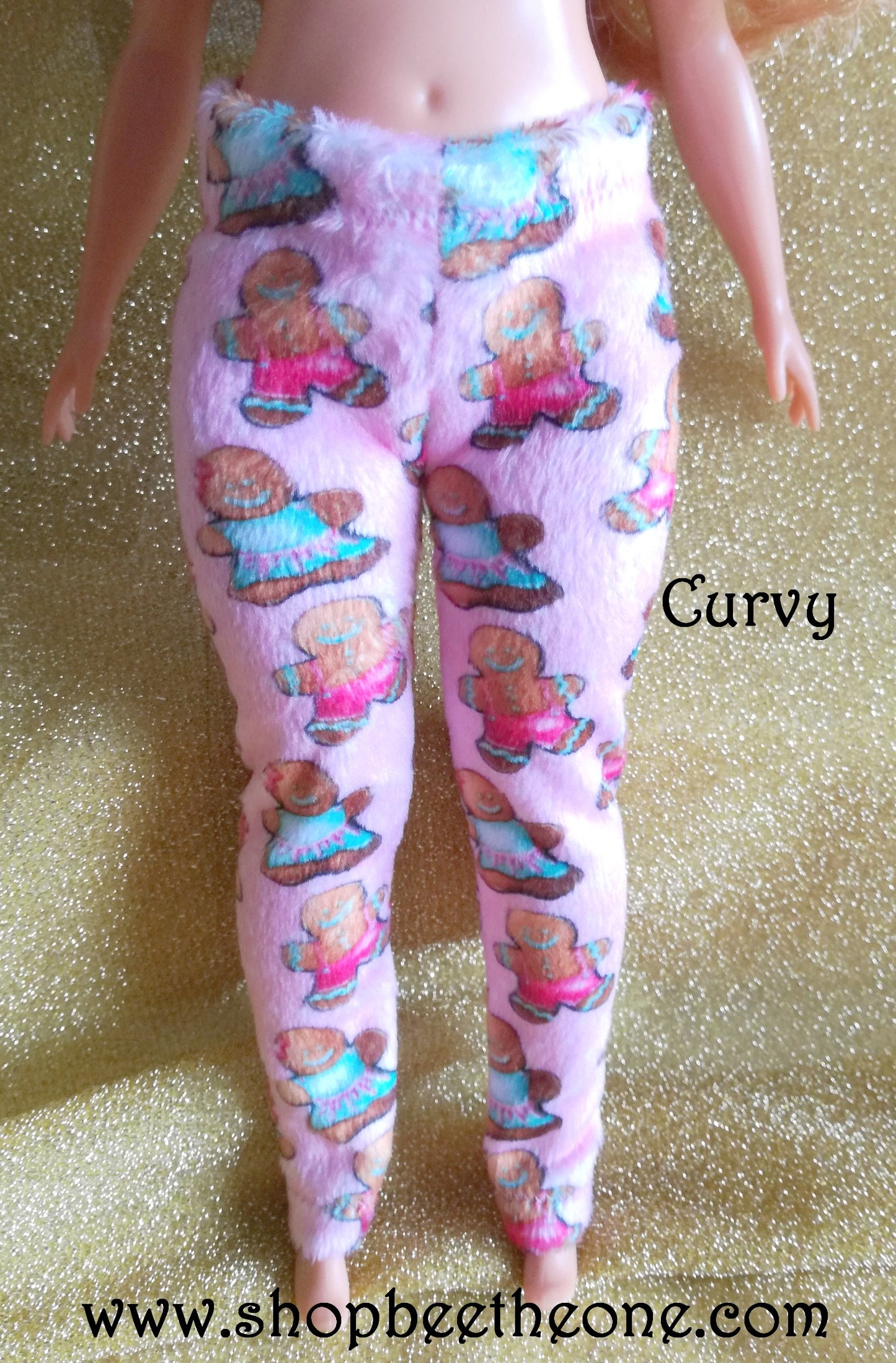 Pyjama de Noël (Pantalon) "Bonhommes pain d'épice" tout doux, pour poupées Barbie - 4 tailles - tissu exclusif - Collection Noël