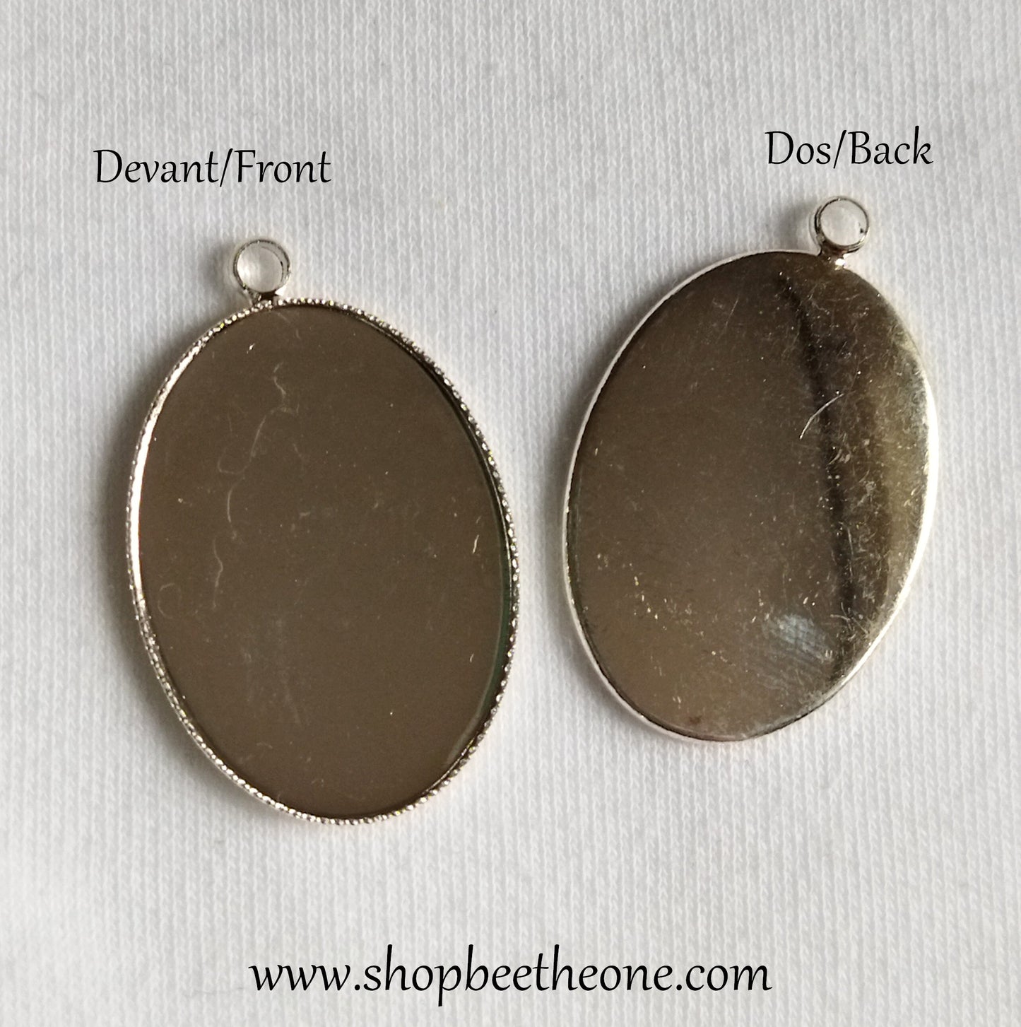 Support pour médaillon ovale à bord dentelé - base pour cabochon 18 x 25 mm - argenté