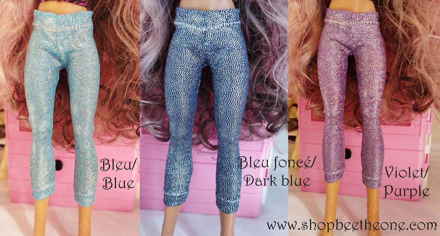 Pantalon collant leggings 7/8 imprimé holographique pour poupées Monster High - 6 tailles - 13 coloris - Collection Basics - par Bee the One