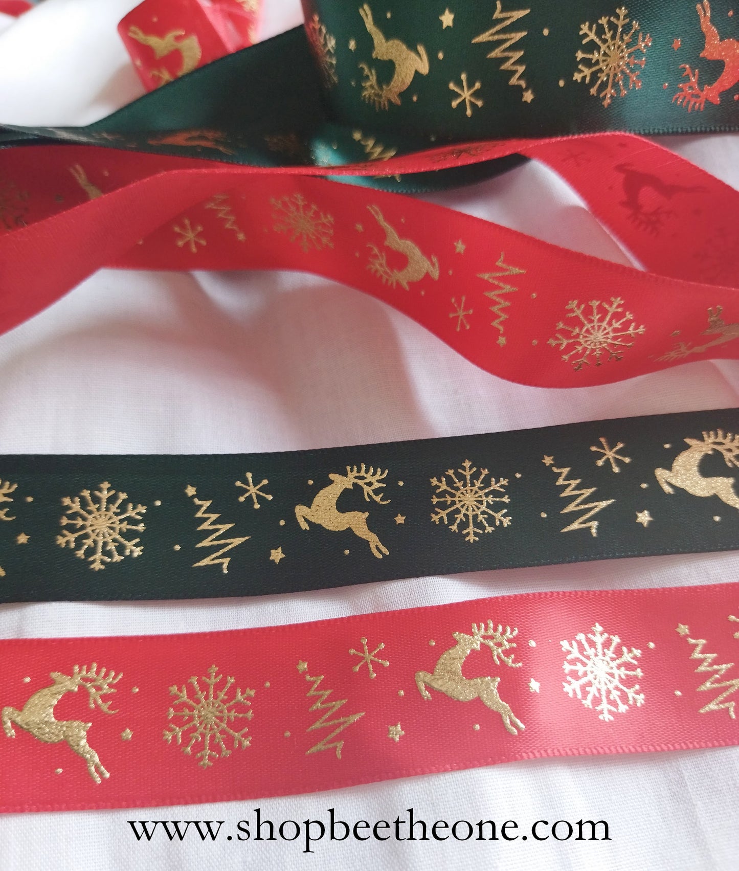 Ruban de satin brillant "Motifs de Noël" - 25 mm x 1 m - Simple face - 2 coloris