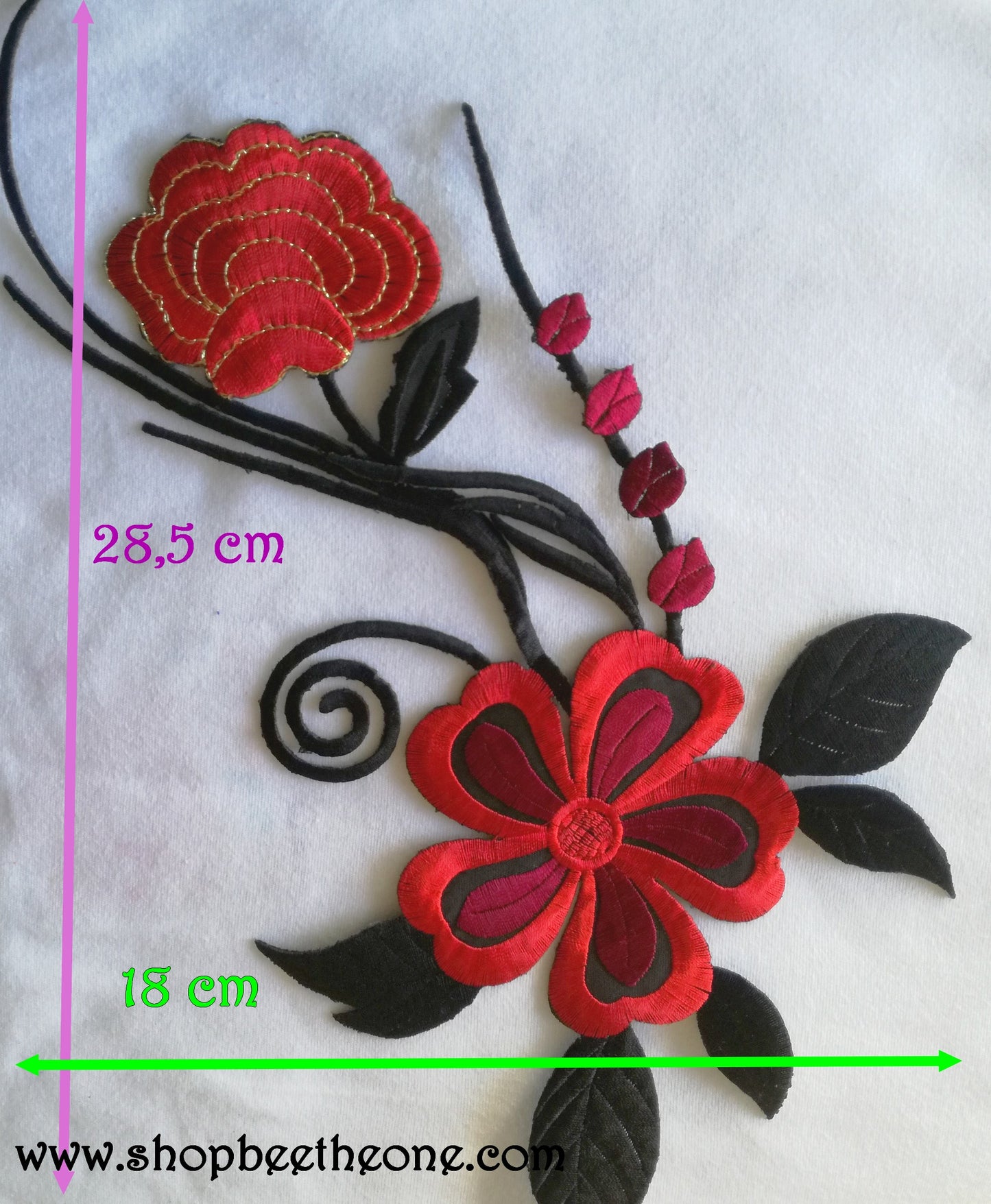 Maxi Applique broderie patch thermocollant Grandes Fleurs 28,5 x 18 cm (à coudre ou repasser) - 6 coloris au choix