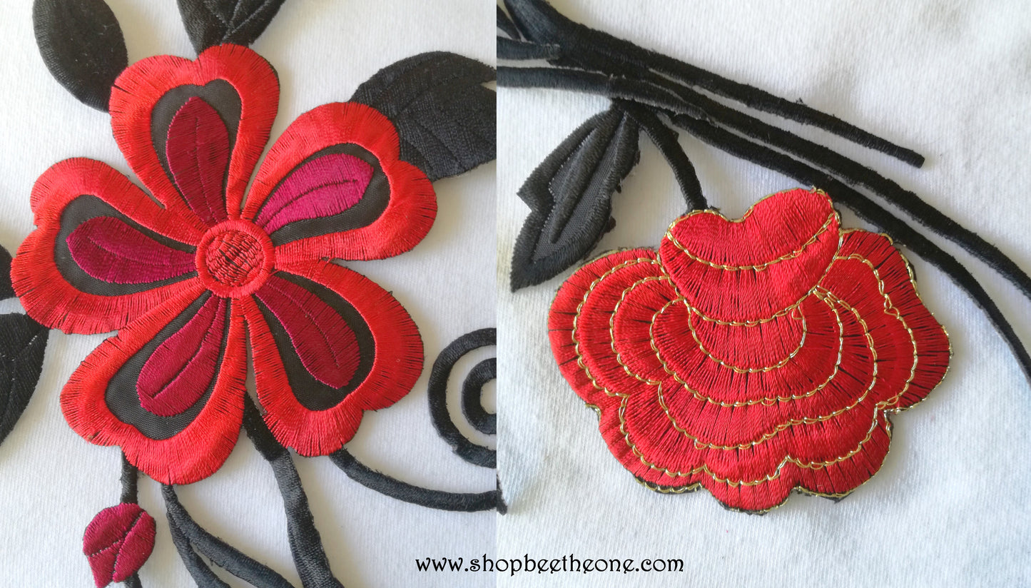 Maxi Applique broderie patch thermocollant Grandes Fleurs 28,5 x 18 cm (à coudre ou repasser) - 6 coloris au choix