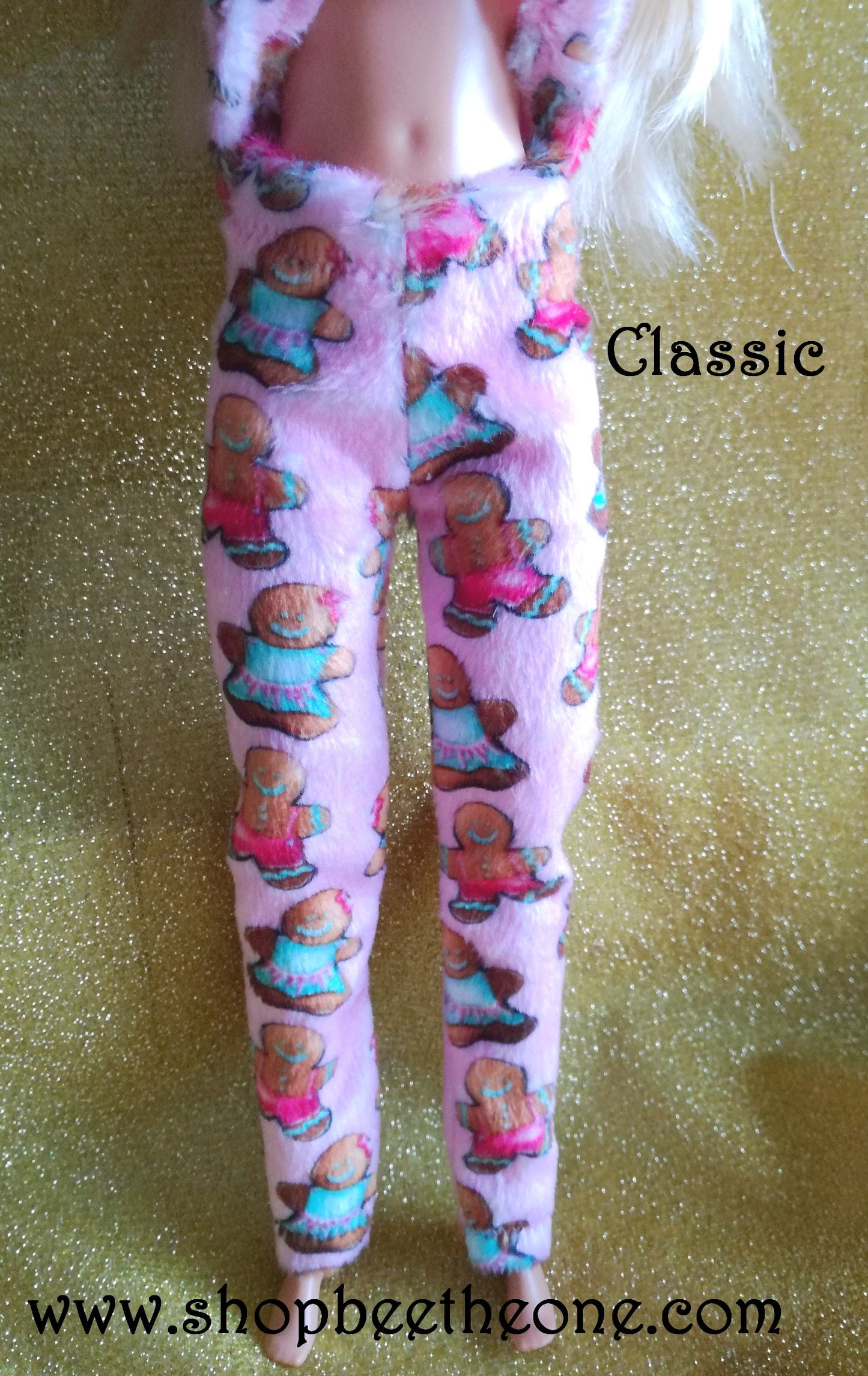 Pyjama de Noël (Pantalon) "Bonhommes pain d'épice" tout doux, pour poupées Barbie - 4 tailles - tissu exclusif - Collection Noël
