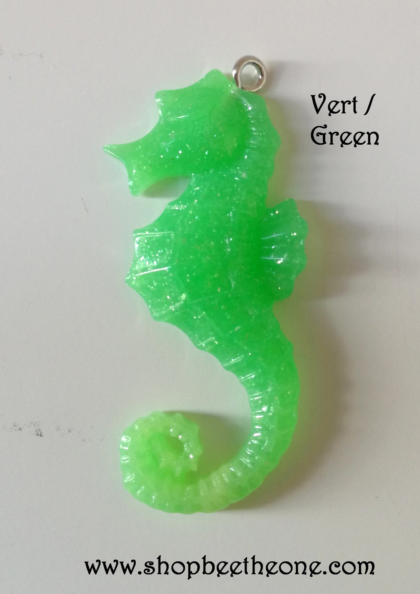 Breloque Hippocampe bicolore en résine pailletée - 42 mm - 8 coloris