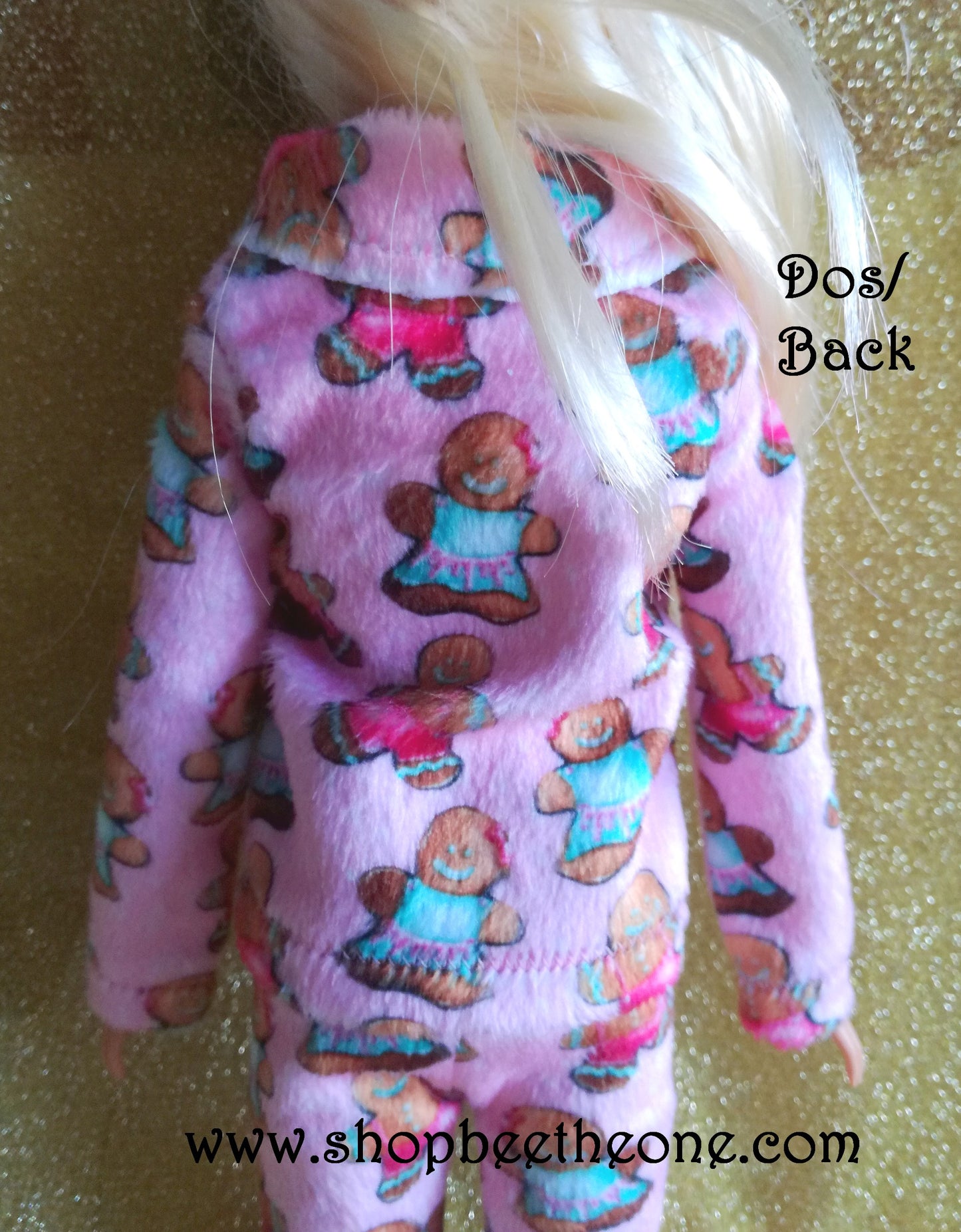 Pyjama de Noël (Veste) "Bonhommes pain d'épice" tout doux, pour poupées Barbie - 4 tailles - tissu exclusif - Collection Noël