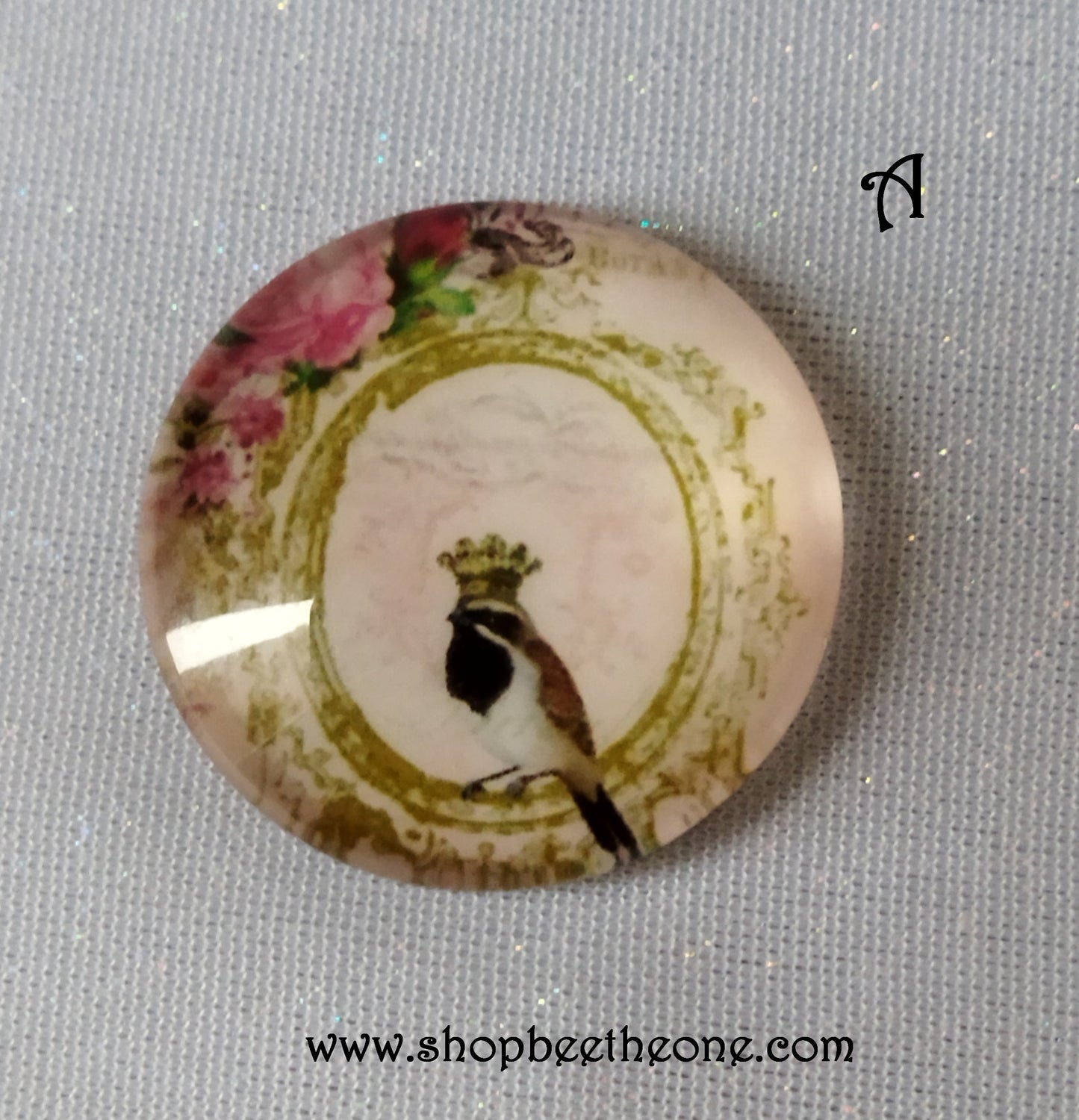 Cabochon rond en verre loupe avec image "Oiseaux couronnés" - 25 mm - 3 modèles