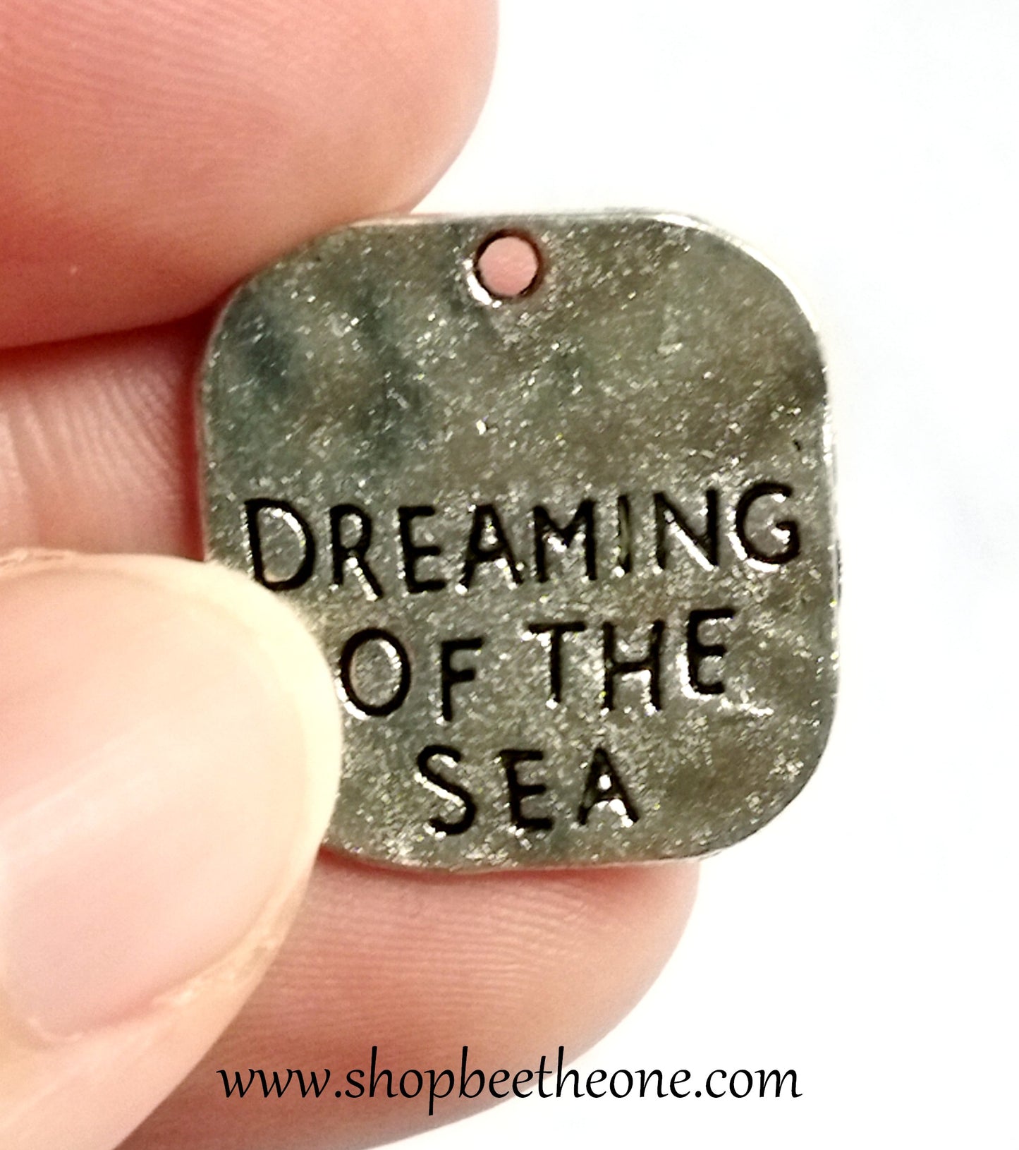 Breloque pièce carrée "Dreaming of the sea" - 18 x 18 mm - argenté