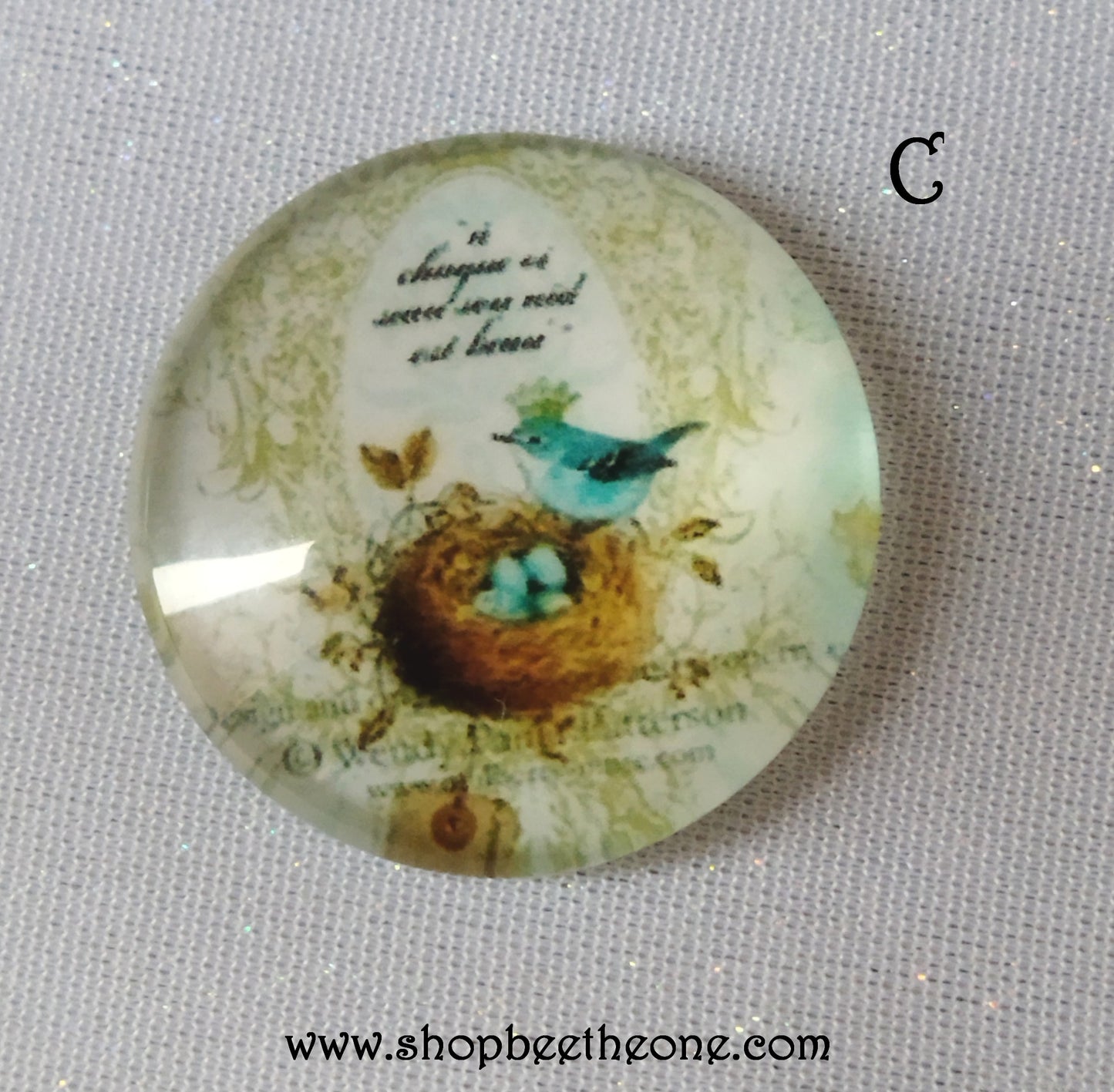 Cabochon rond en verre loupe avec image "Oiseaux couronnés" - 25 mm - 3 modèles
