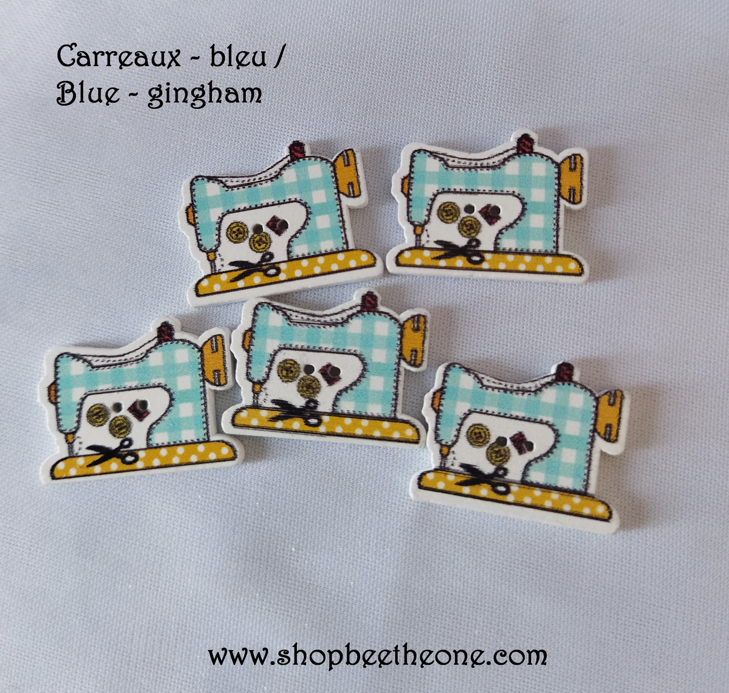 Bouton "Machine à coudre" en bois - 25 mm - à pois ou à carreaux - 9 coloris