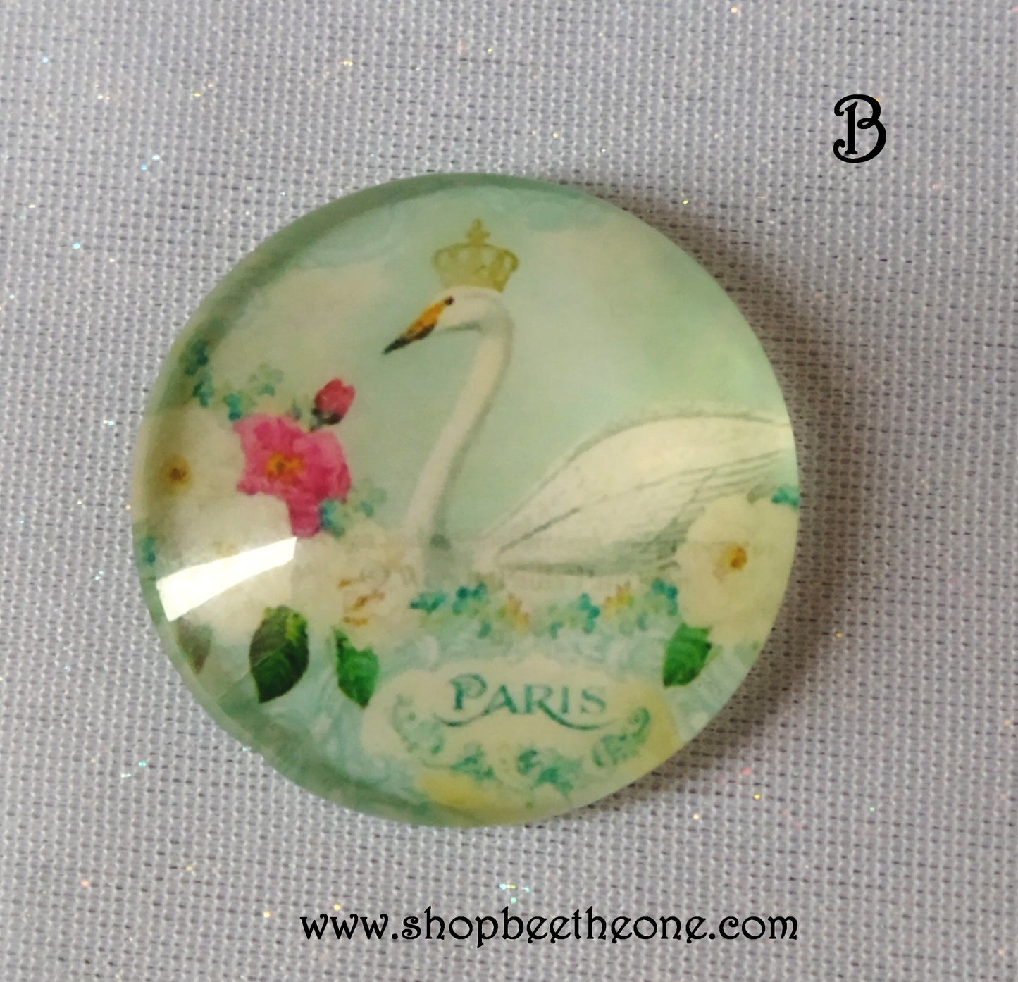 Cabochon rond en verre loupe avec image "Oiseaux couronnés" - 25 mm - 3 modèles