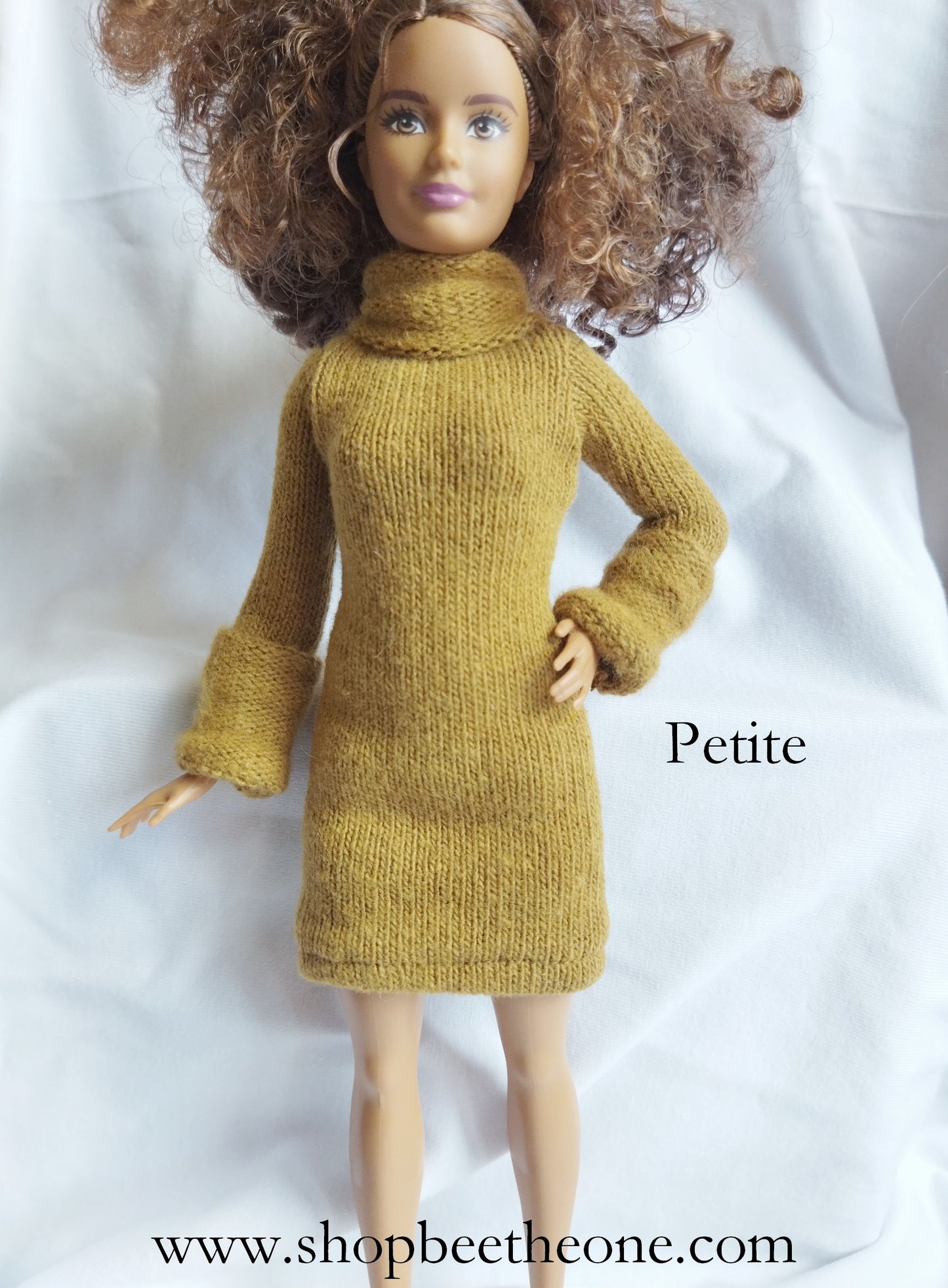 Robe d'hiver en maille pour poupées Barbie - marron argile - 4 tailles - par Bee the One