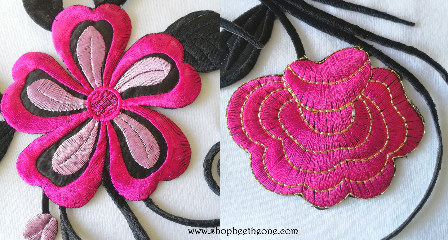Maxi Applique broderie patch thermocollant Grandes Fleurs 28,5 x 18 cm (à coudre ou repasser) - 6 coloris au choix