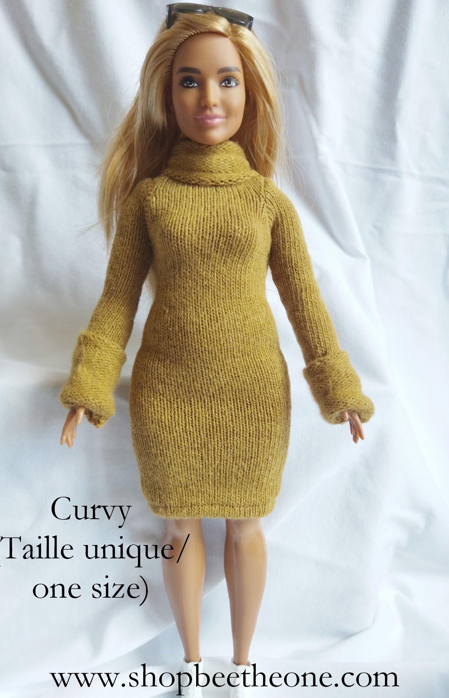 Robe d'hiver en maille pour poupées Barbie - marron argile - 4 tailles - par Bee the One