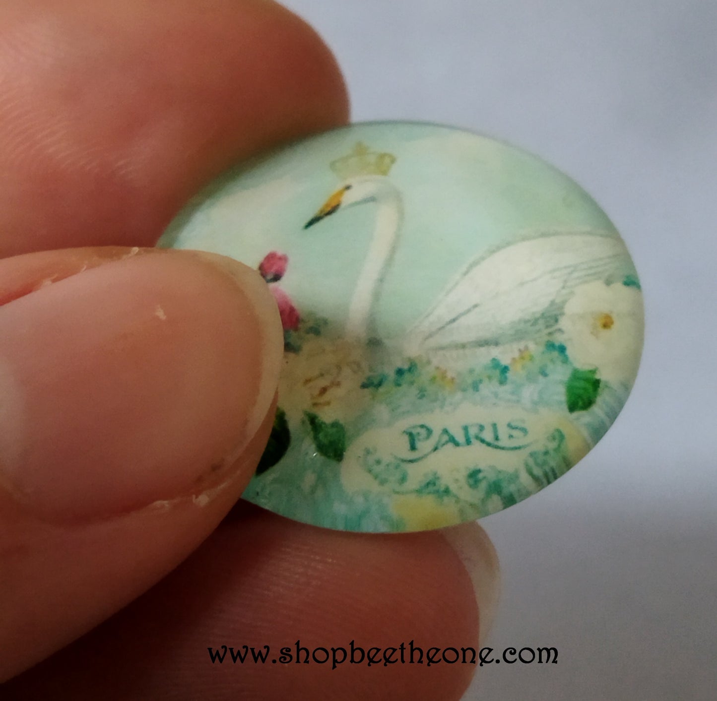 Cabochon rond en verre loupe avec image "Oiseaux couronnés" - 25 mm - 3 modèles