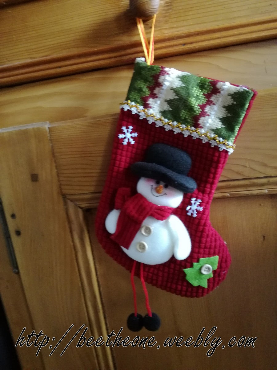Décoration pour maison Chaussette Bas de Noël en tissu - Renne, Bonhomme de neige ou Père Noël