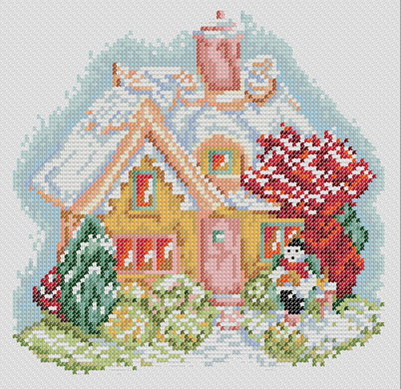 Diagramme grille digitale Broderie au point de croix - "Le Cottage sous la neige" - Collection "Noël"