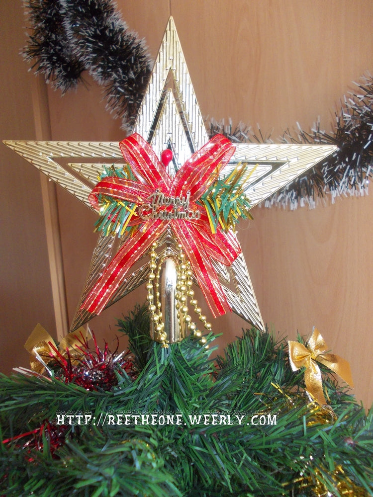 Décoration Ornement Cimier pour haut de Sapin de Noël - Etoile dorée "Merry Christmas"